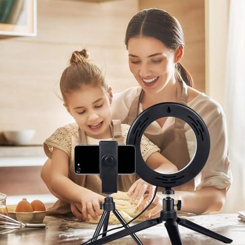 MACTREM LED Ring Light 6\" with Tripod Stand for YouTube Video and Makeup, Mini LED Camera Light with Cell Phone Holder Desktop LED Lamp with 3 Light Modes & 11 Brightness Level (6 inch)
