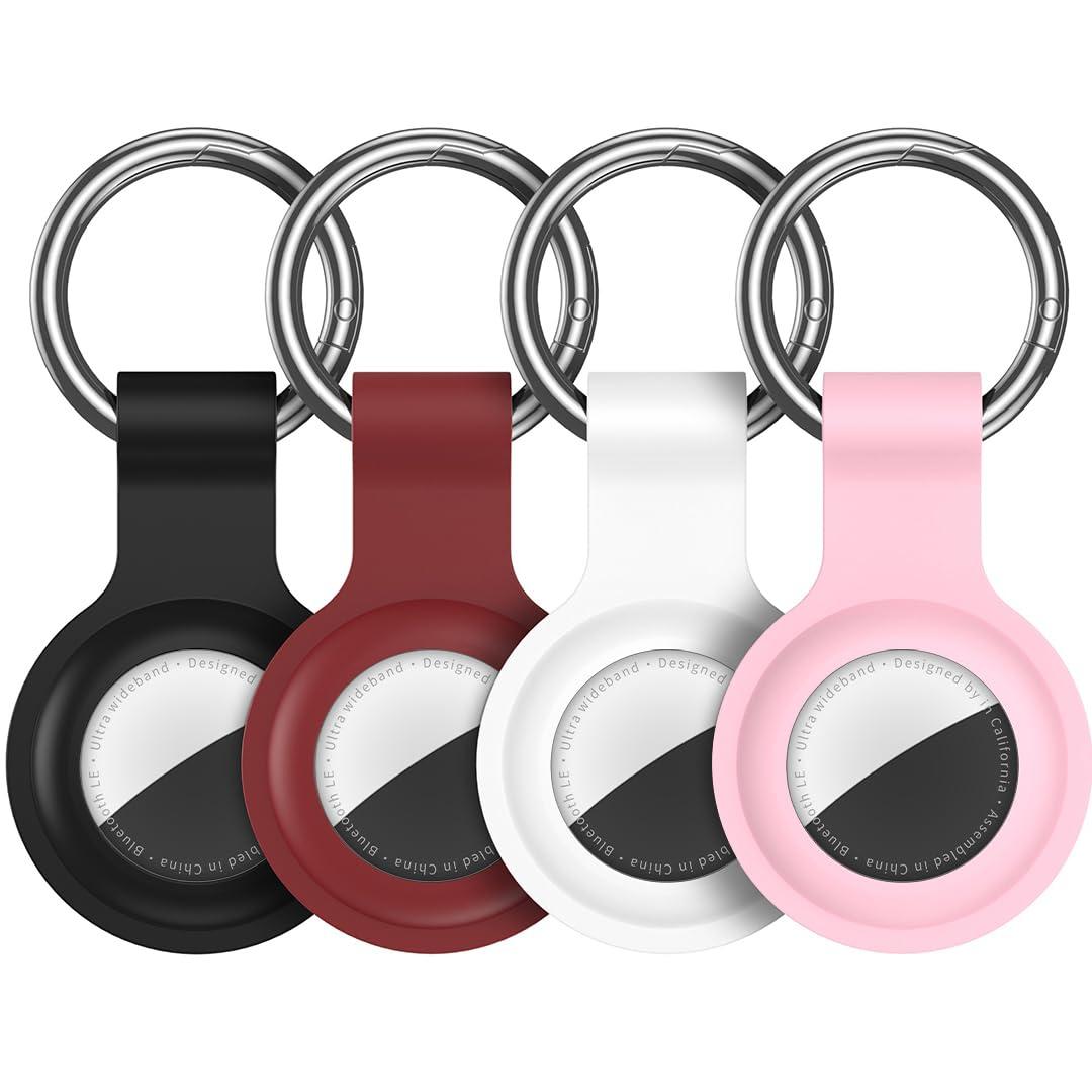 HATALKIN AirTag Holder AirTag Case Keychain Air Tag Holder, Silicone AirTags Key Ring Cases Tags Chain Apple GPS Item iTag Finders Accessories 4 Pack