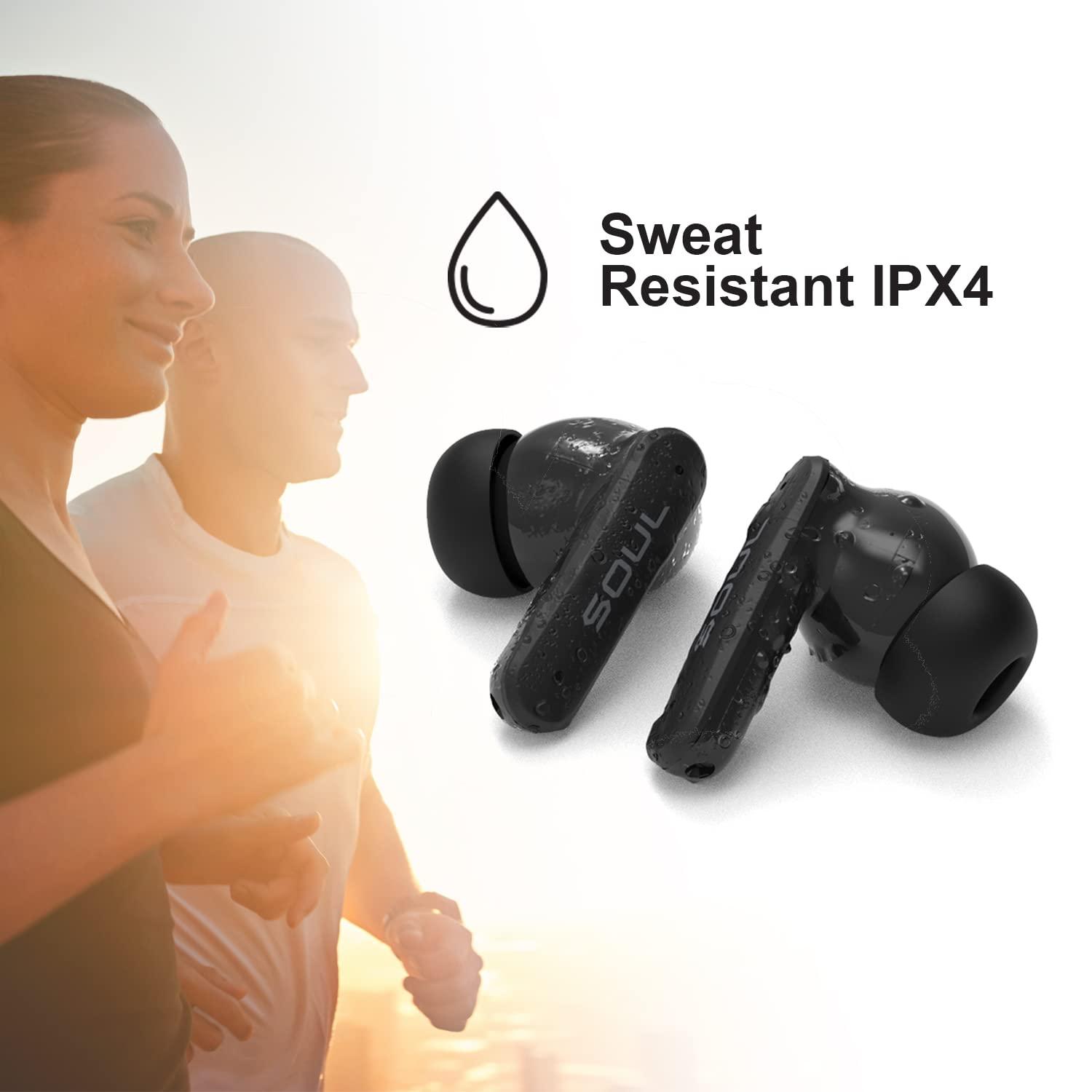 Soul Electronics Soul Environmental Noise Cancelling Wireless Earbuds IPX4 Waterproof Bluetooth in Ear Headphones with Powerful Bass, 30H Playtime, Low Latency for Gaming, Movies (Blue)
