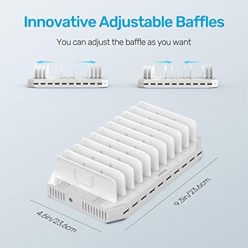 Unitek Unitek Multi Charging Station, 10-Port USB Charger for Multiple Device with SmartIC Tech and Adjustable Dividers, Organizer Stand Compatible with iPad, Tablet, Kindle, iPhone