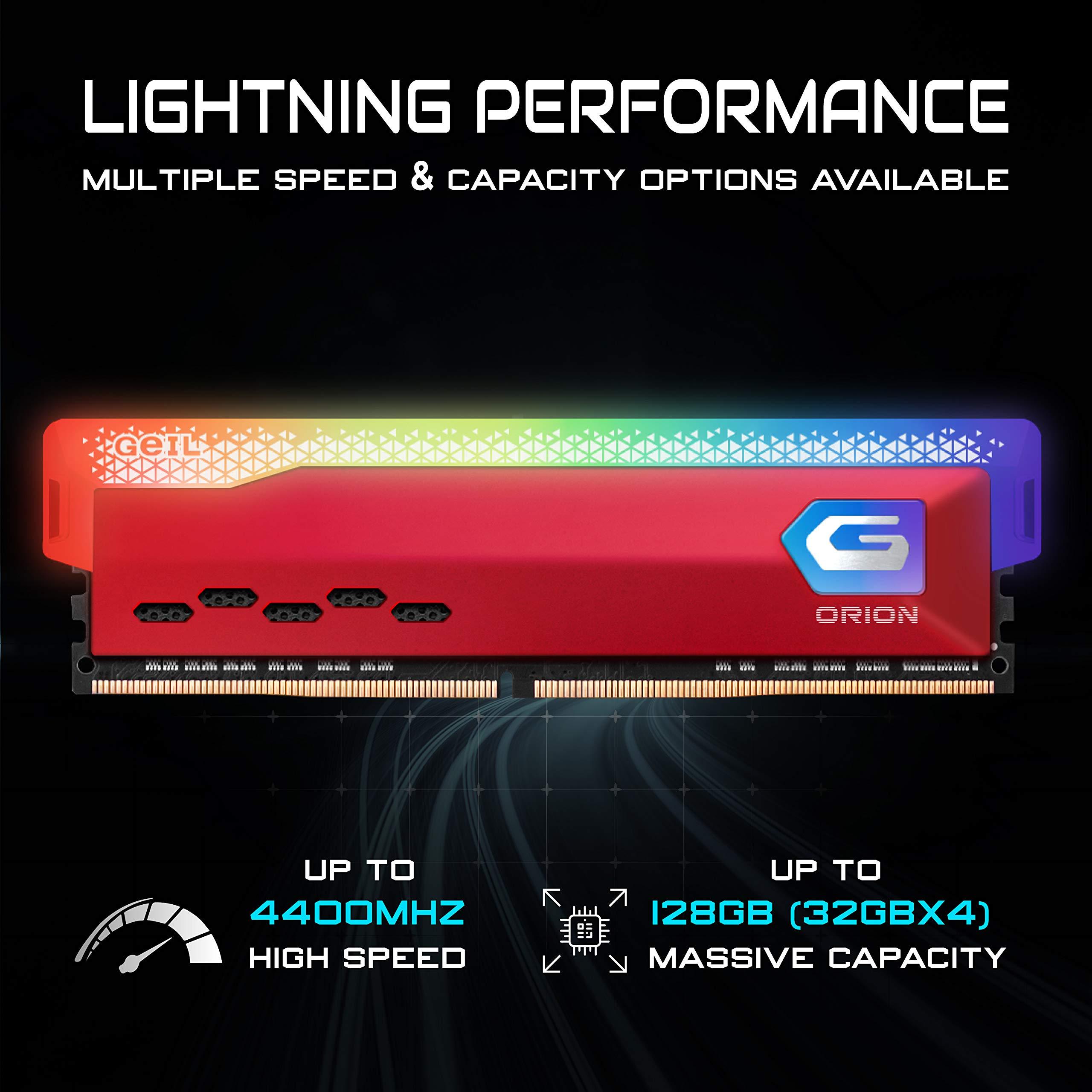 GeIL GeIL Orion RGB DDR4 RAM, 16GB GB (8GBx2) 3600MHz 1.35V XMP2.0, Intel/AMD Compatible, Long DIMM High Speed Desktop Memory, Hardcore Immersive Gaming/Multimedia Content Creation/Quality Live Streaming