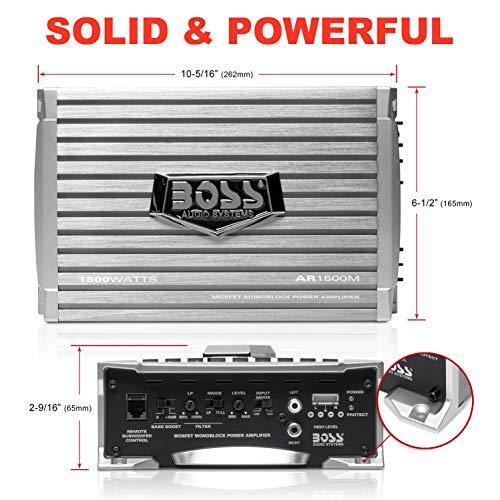BOSS Audio Systems BOSS Audio Systems AR1500M Car Amplifier - 1500 Watts Max Power, 2 4 Ohm Stable, Class AB, Monoblock, Mosfet Power Supply, Remote Subwoofer Control