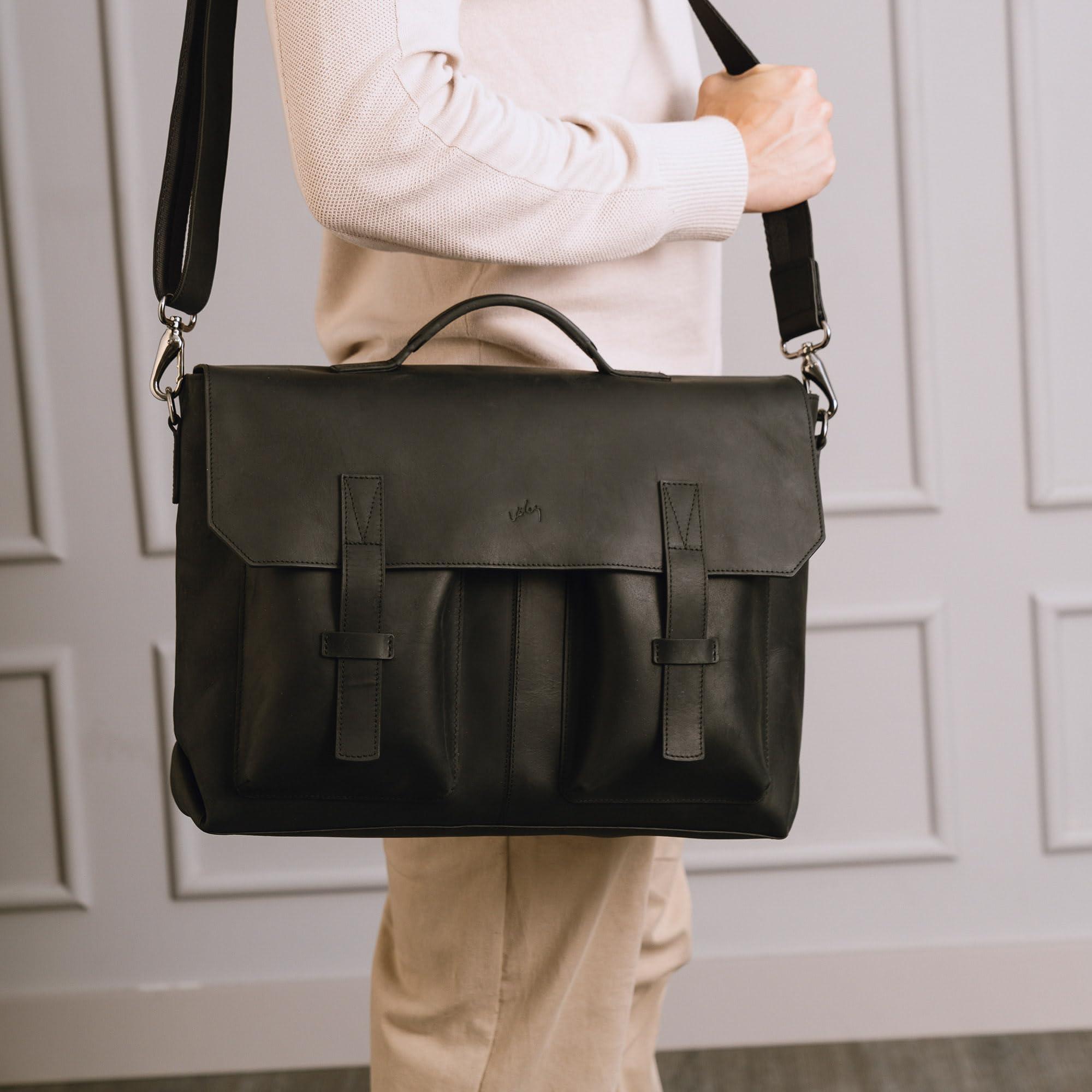 VELEZ VELEZ Brown Top Grain Leather Backpack + Black Messenger Bag for Men