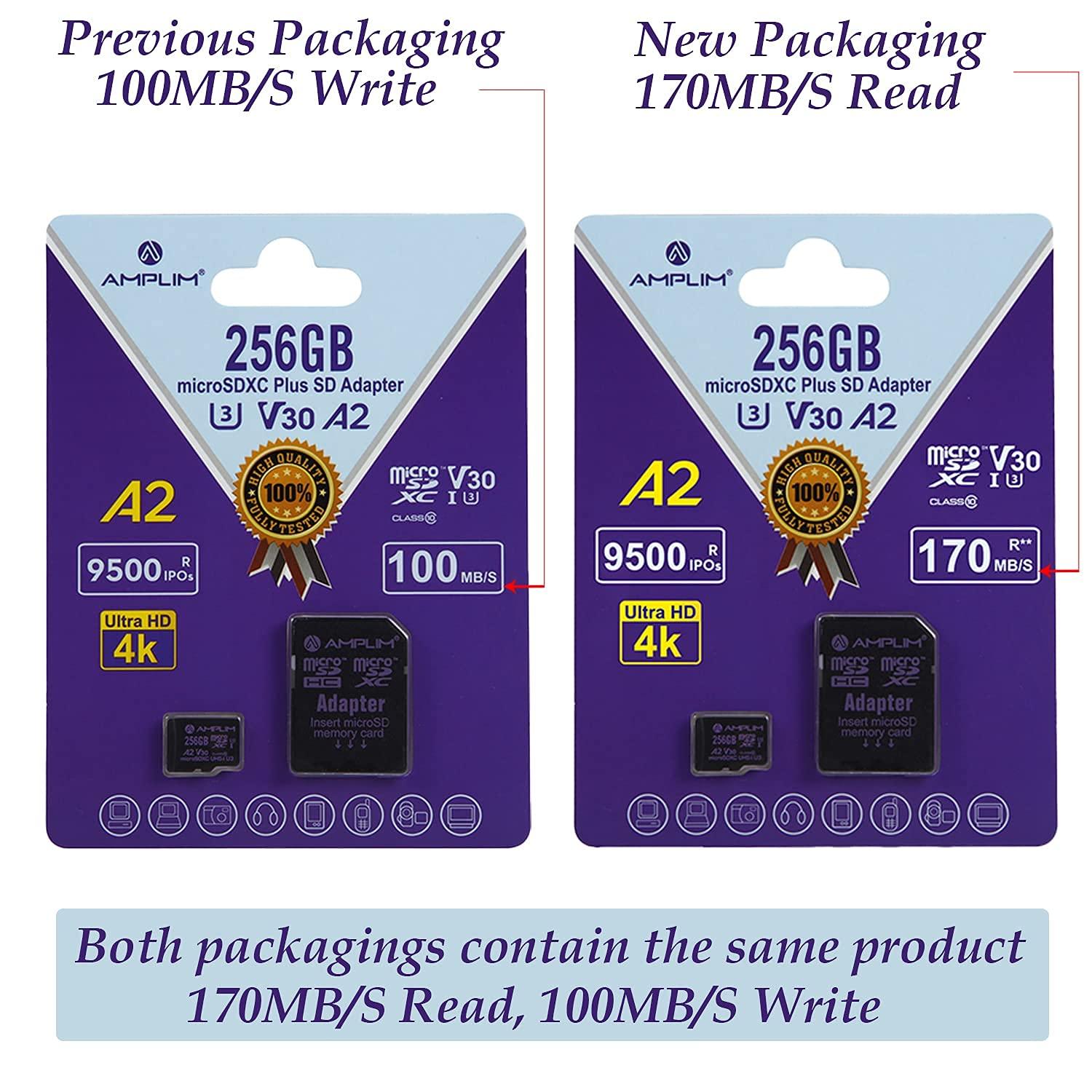 Amplim Amplim Micro SD Card 256GB | MicroSD Memory Plus Adapter | Extreme High Speed 170MB/S A2 MicroSDXC U3 Class 10 V30 UHS-I for Nintendo, GoPro Hero, Surface, Phone, Camera Cam, Tablet
