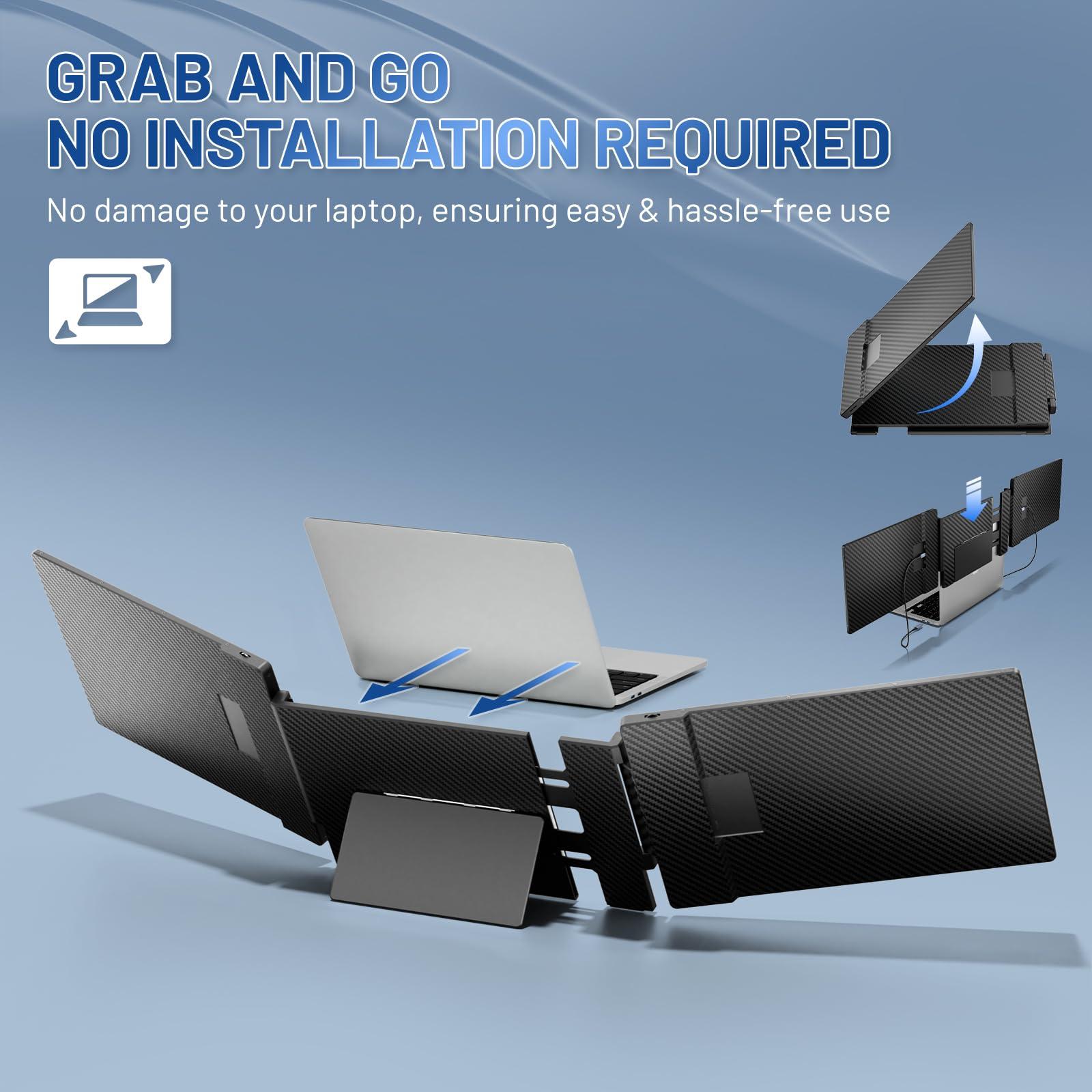 Cenerius Cenerius 14.2" Laptop Screen Extender, FHD 1080P IPS Portable Monitor for Laptop, Triple Screen Monitor Extender Compatible with 13"-17" Laptops, HDMI/USB-A/C Plug-Play for Windows, Mac, Android