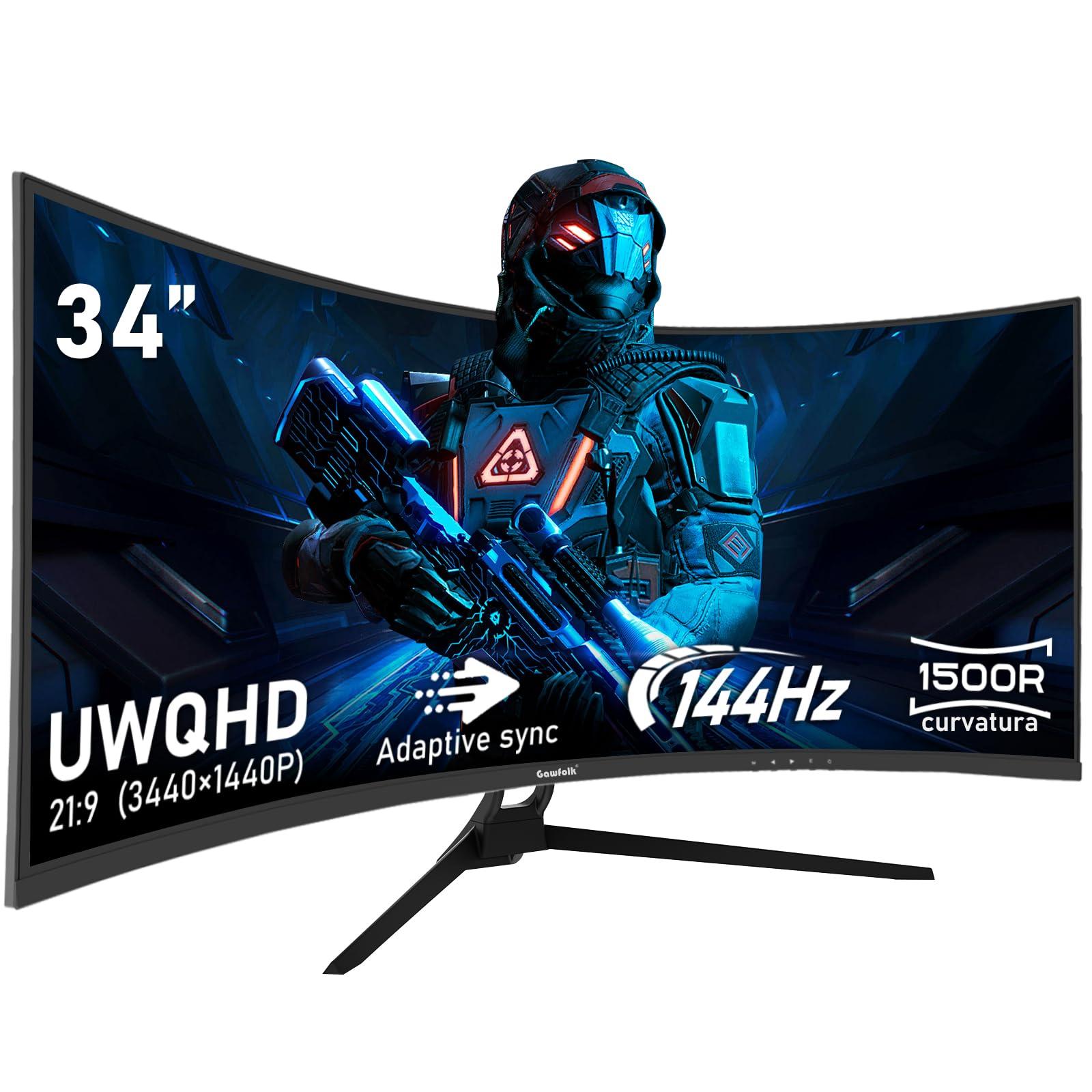 Gawfolk Gawfolk 34 Inch Ultrawide Curved 144Hz Gaming Computer Monitor 1500R PC Screen 21:9 UWQHD (3440x1440),Adaptive Sync,178 Viewing Angle,HDMIDisplay Port,Compatible with Wall mounting - Black
