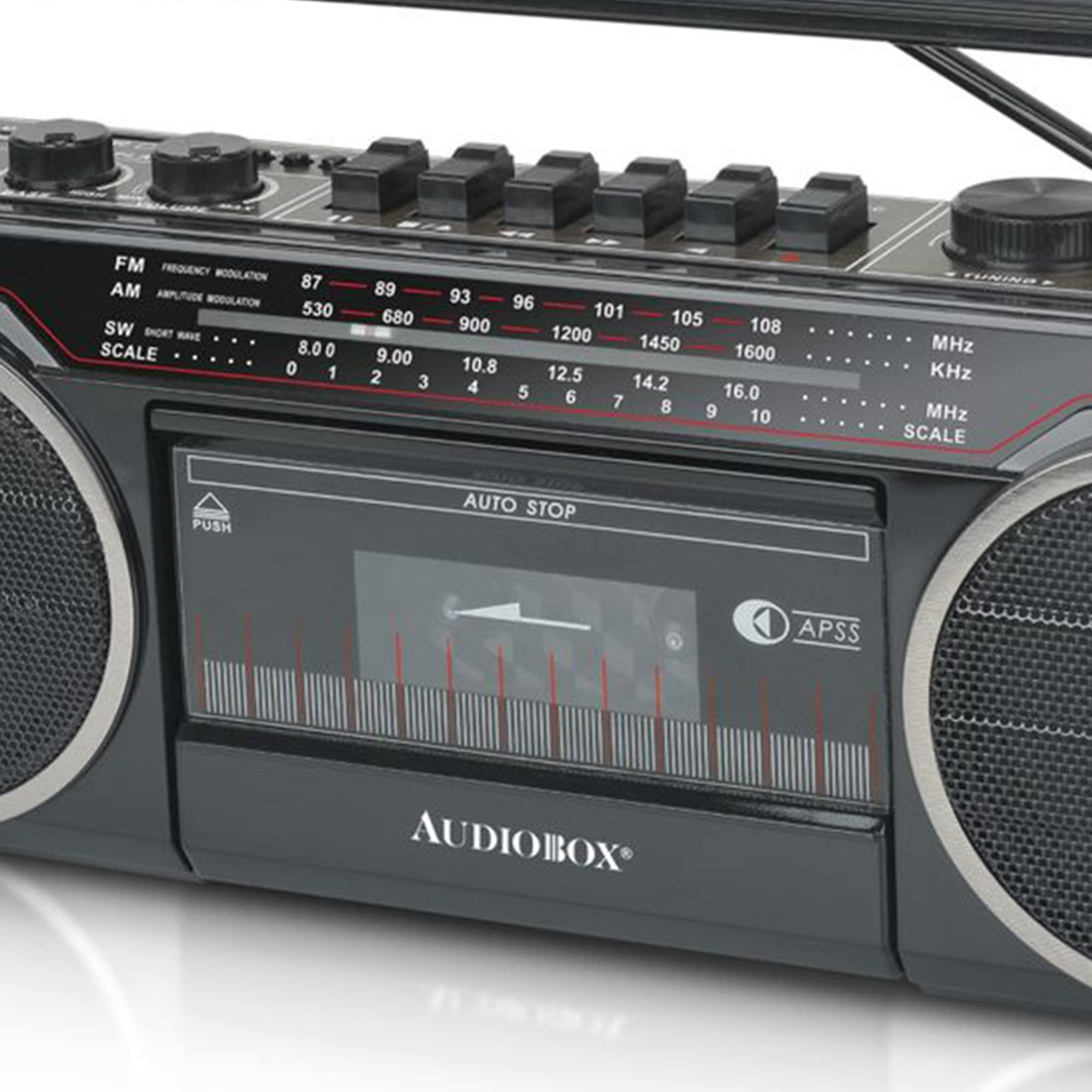 Audiobox AudioBox RXC-25BT Retrobox 2 Way Speaker System Boombox w/Bluetooth Connectivity, AM/FM/SW, USB and SD Card Connection, & Cassette Player, Black