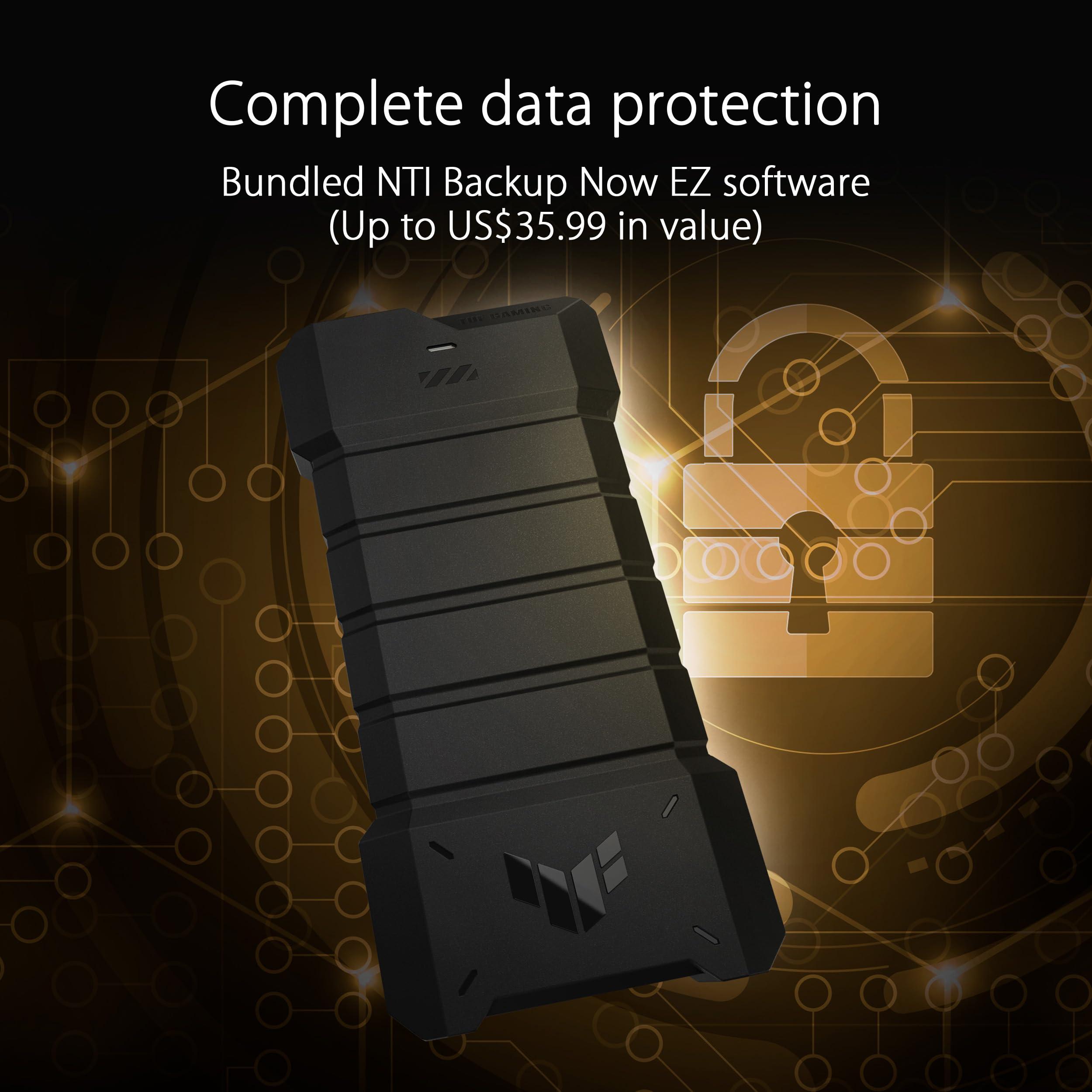 ASUS ASUS TUF Gaming AS2000 Plus USB-C 3.2 Gen 2x2 Portable M.2 NVMe PCIe SSD 2 TB, Up to 2000MB/s, MIL-STD-810H Drop Resistance, IP68 Water and dust Resistance, Aluminum Alloy Chassis and a Thermal pad