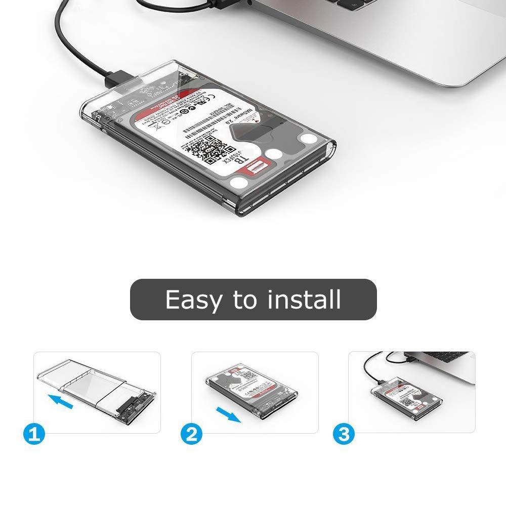 Reletech Reletech 2.5" External Hard Drive Enclosure, SATA to USB 3.1 Tool-Free Clear for 2.5 Inch SSD & HDD 9.5mm 7mm External Hard Drive Case Supports UASP SATA