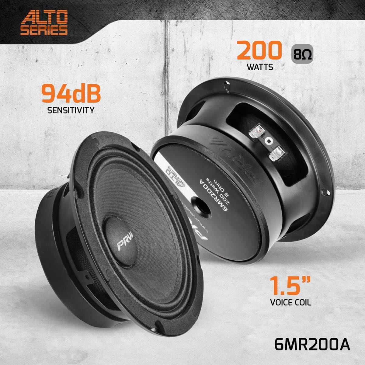 PRV AUDIO PRV AUDIO 6.5 Inch Shallow Midrange Speaker, 6MR200A, 200 Watts, 8 Ohm Shallow Mount Car Audio Slim Speaker, 1.5 in Voice Coil, Compact for Doors (Single)