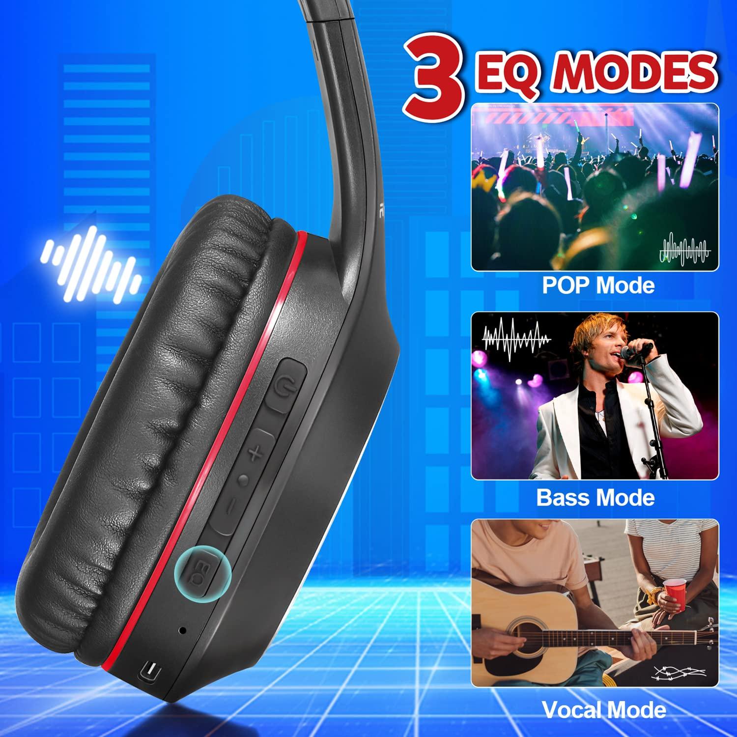 Rydohi Rydohi Bluetooth Headphones Over Ear,68H Playtime and 3 EQ Music Modes Wireless Headphones with Microphone/Deep Bass, HiFi Stereo Foldable Lightweight Headset for PC Home Travel Office (Black Red)