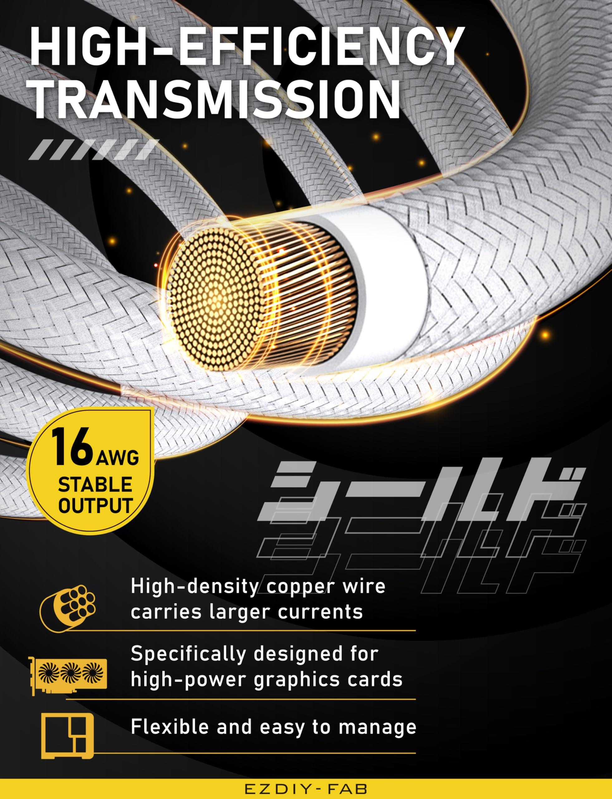 EZDIY-FAB EZDIY-FAB Shield PCIE 5.1 GPU Extension Cable with 90 Degree 12V-2x6 Angle Adapter,16pin (12+4) 12VHPWR PCIe 5.1 PSU Cable Extension for RTX 40 Series with Combs-Reverse Type-White