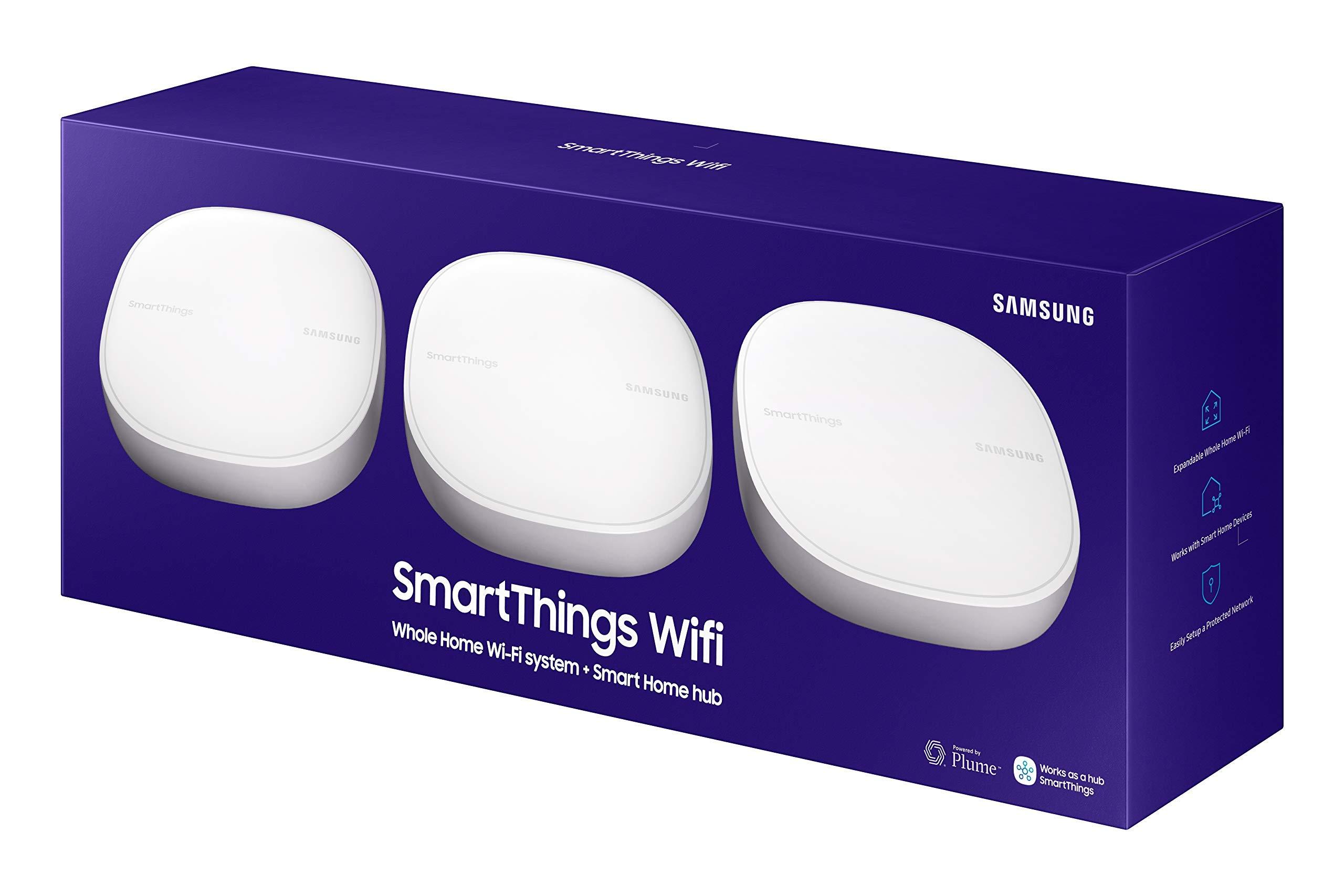 Samsung Samsung SmartThings Wifi Mesh Router Range Extender SmartThings Hub Functionality Whole-Home WiFi Coverage - Zigbee, Z-Wave, Cloud to Cloud Protocols - White (3 Pack) - ET-WV525KWEGUS (Renewed)
