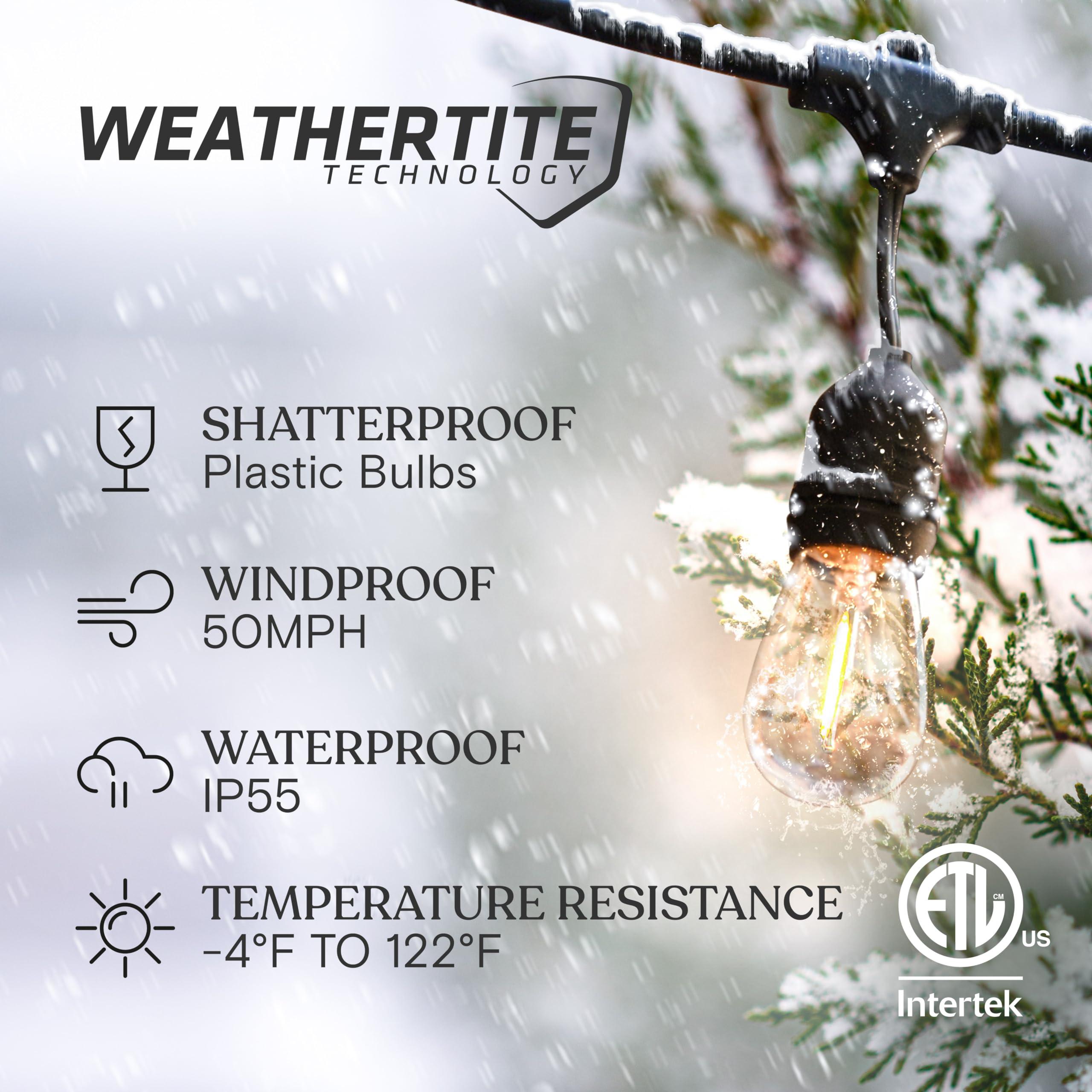 Brightech Brightech Ambience Pro LED String Lights - 24 Ft Commercial Grade Patio Lights Outdoor Waterproof - 12 Heavy Duty Porch Lights for Outside, Christmas, Backyard - 1W Vintage Edison Bulbs, Dimmable