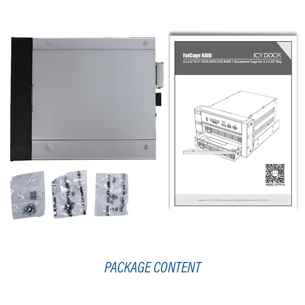 ICY DOCK ICY DOCK Dual 2.5\" & 3.5\" SATA Hard Drive/SSD Removable RAID 1 Mobile Rack Enclosure in 2 x 5.25 Bay - MB901SPR-B