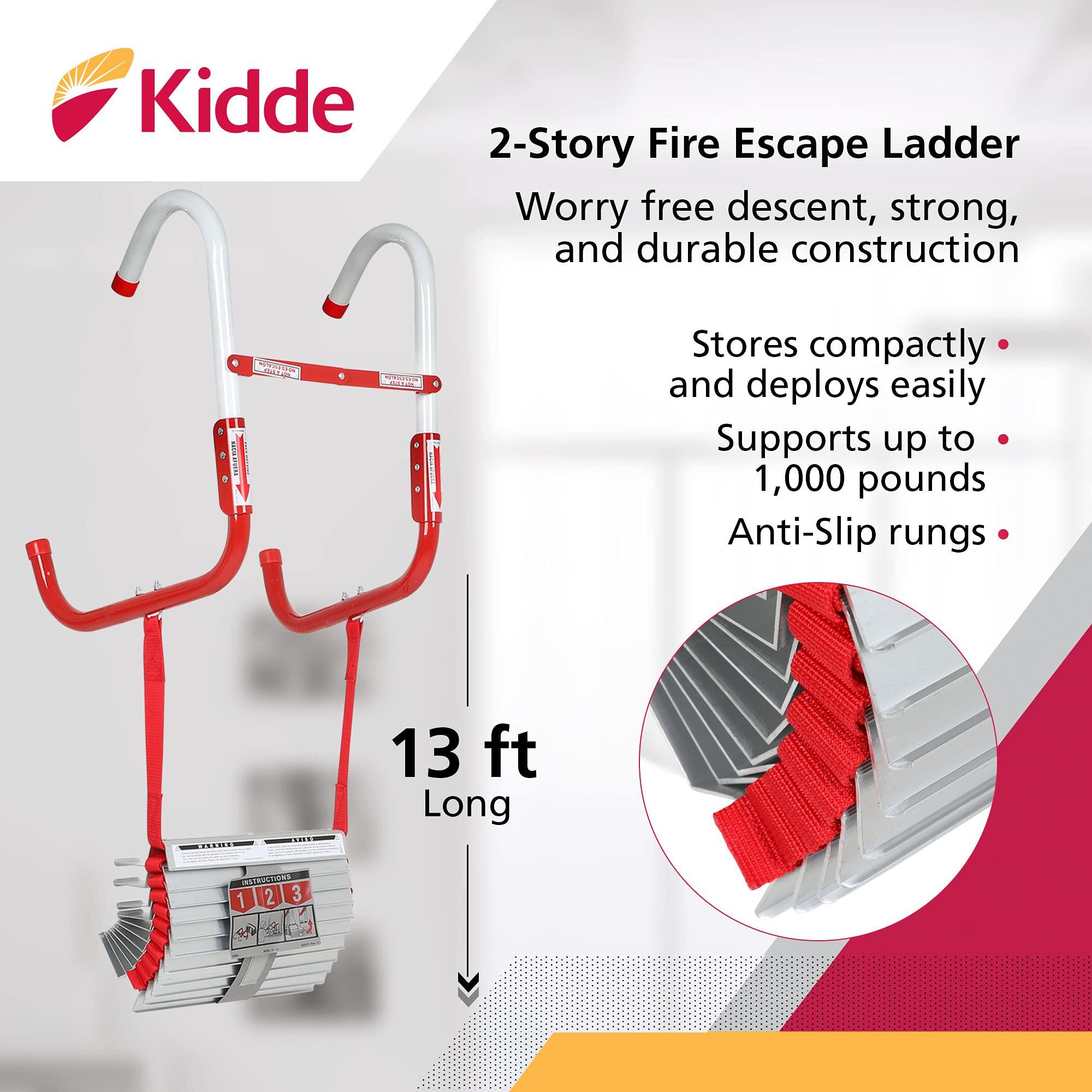 Kidde Kidde Fire Escape Ladder, 2-Story Rope Ladder, Extends to 13-Feet, Anti-Slip Rungs