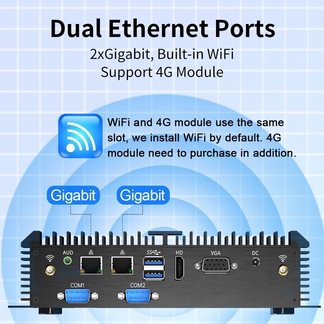 msecore msecore Fanless Industrial PC, Mini Computer with Core i7-5500U, 16G RAM 256G SSD, Dual NIC, 2*COM RS232, Support 4G Module/SIM, Wi-Fi, 1*HDMI 1*VGA, Windows 10 Pro