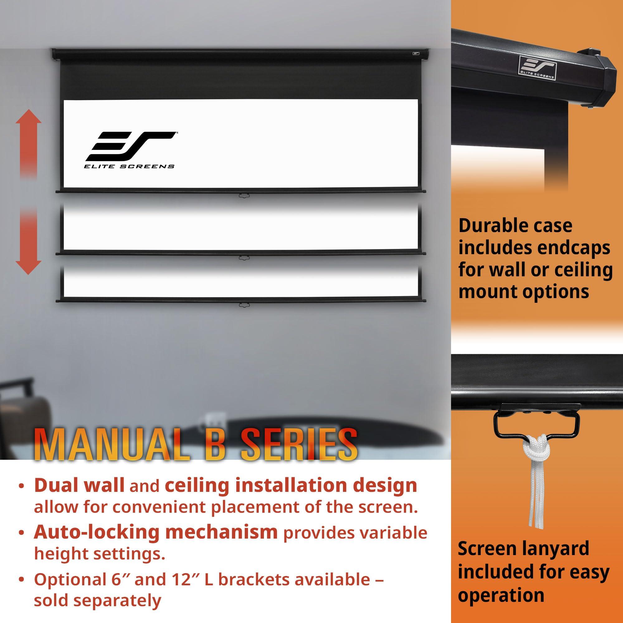 Elite Screens Elite Screens Manual B, 120-INCH 4:3, Manual Pull Down Projector Screen 4K / 8K Ultra HDR 3D Ready with Slow Retract Mechanism, 2-YEAR WARRANTY, M120V