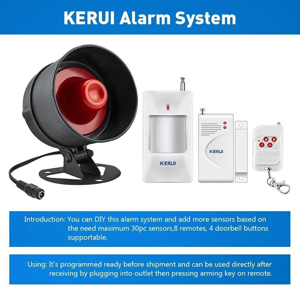 KERUI KERUI Standalone Home Office Shop Security Alarm System Kit,Wireless Loud Indoor/Outdoor Weatherproof Siren Horn with Remote Control and Door Contact Sensor,Motion Sensor,Up to 115db,NO WIFI/GSM/APP