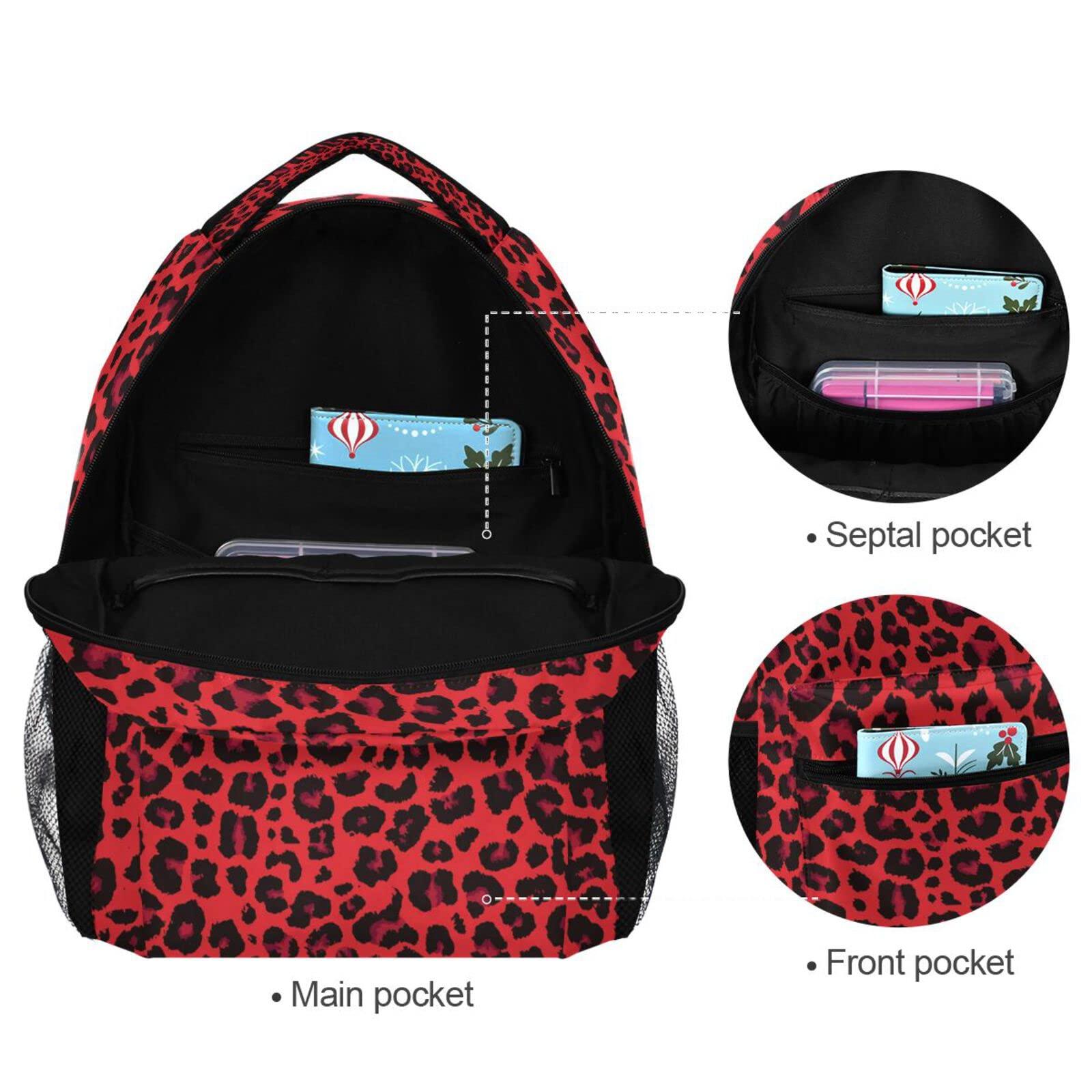 ALAZA ALAZA Red Leopard Print Cheetah Backpack Purse with Multiple Pockets Name Card Personalized Travel Laptop School Book Bag, Size S/16 inch