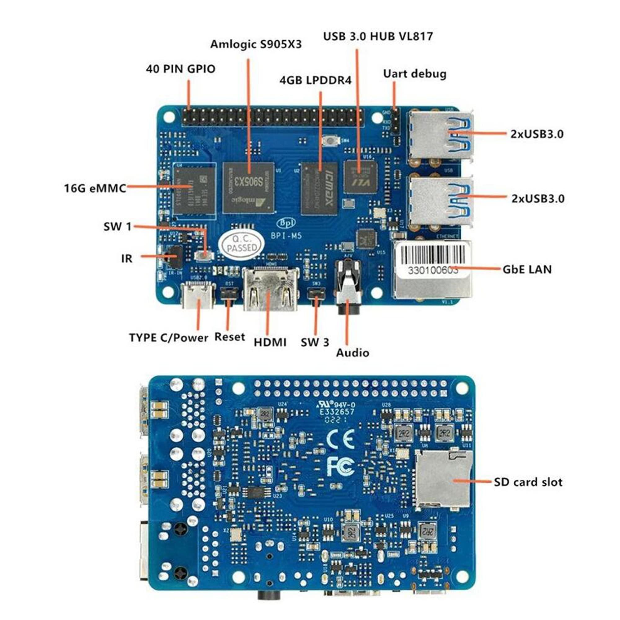 MiiElAOD Banana PI BPI M5 New Generation Single Board Computer Amlogic S905X3 Design