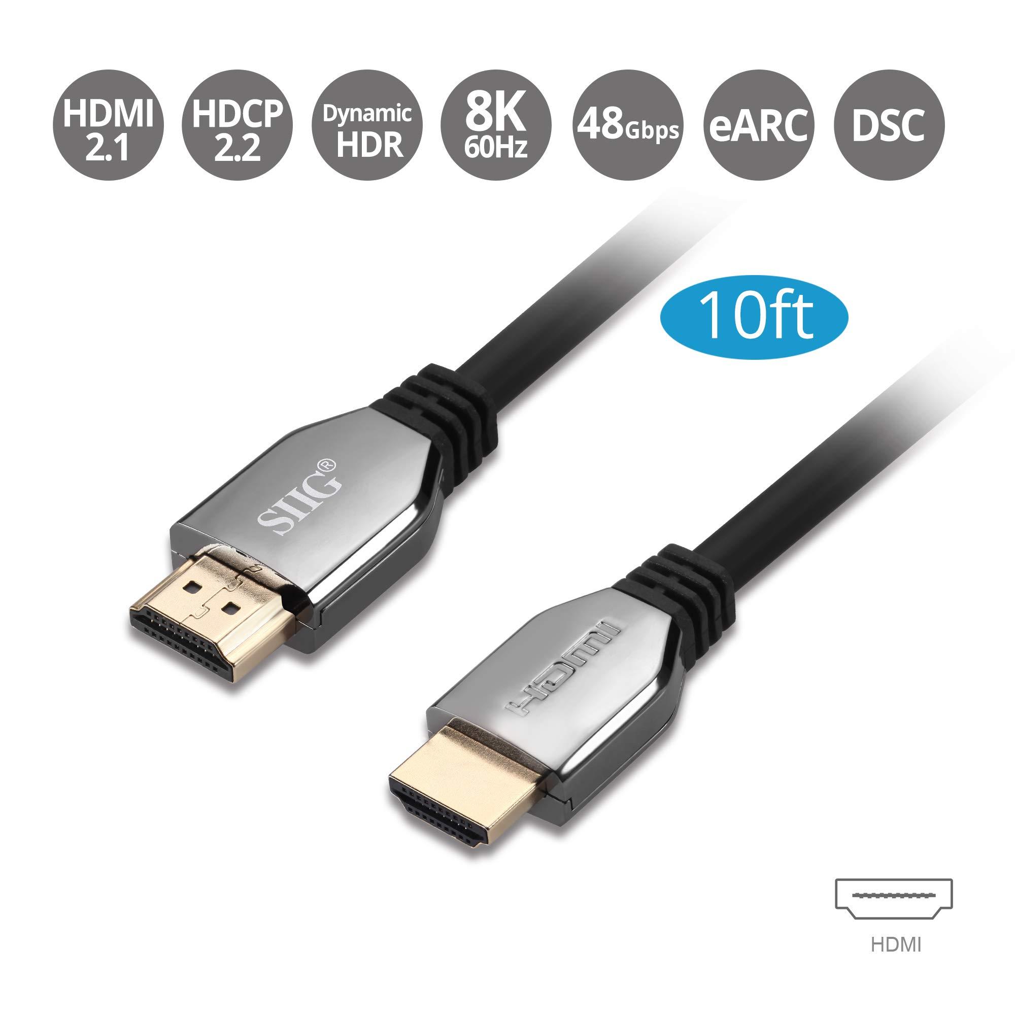 SIIG SIIG 8K Ultra High Speed HDMI Cable - 10ft, HDMI 2.1 Cable - 8K,48Gbps,Dynamic HDR,4K/120Hz,eARC, HDCP 2.3 DSC, for PS5, Xbox Series X, RTX 3XXX, RX 6XXX, Apple TV, and More (CB-H21611-S1)