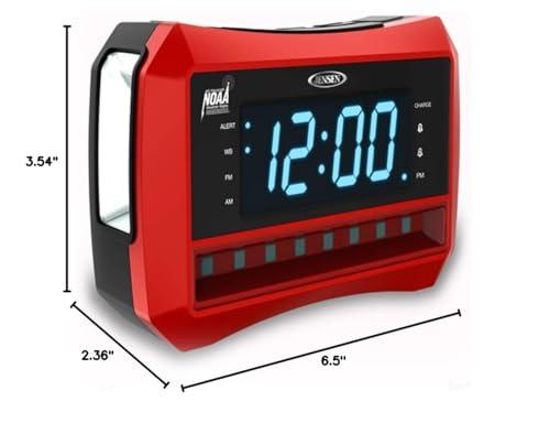 Jensen Digital AM/FM Weather Band Alarm Clock Radio with NOAA Weather Alert, Emergency Light and Built-in Flashlight