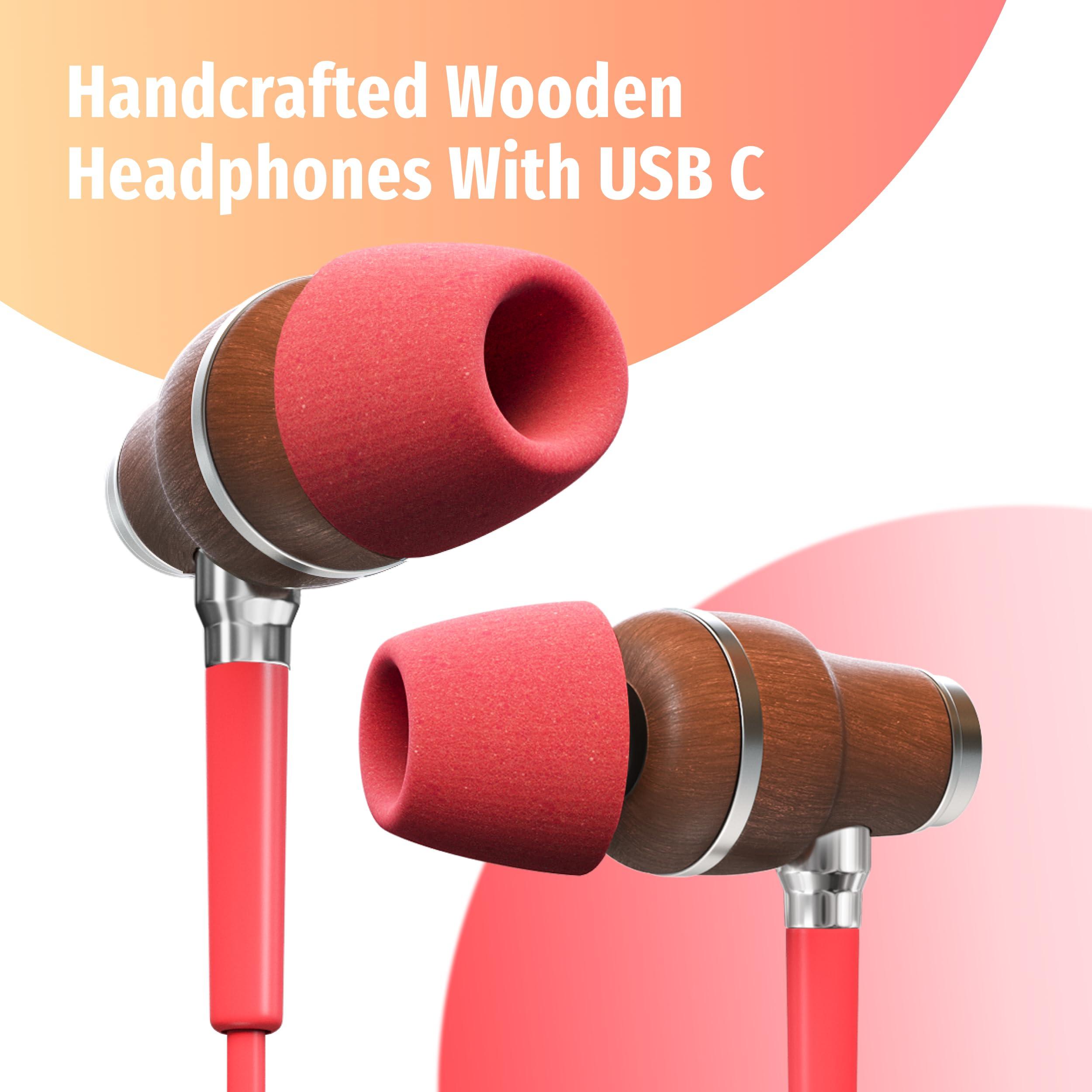 Symphonized Symphonized Premium Wooden iPhone Earphones Wired (USB C) Deep Bass Sound, 3D Sound, Microphone Volume Control, 90% Noise Cancelling for Type C Devices. Earphones for iPhone 15 to 16 & Android