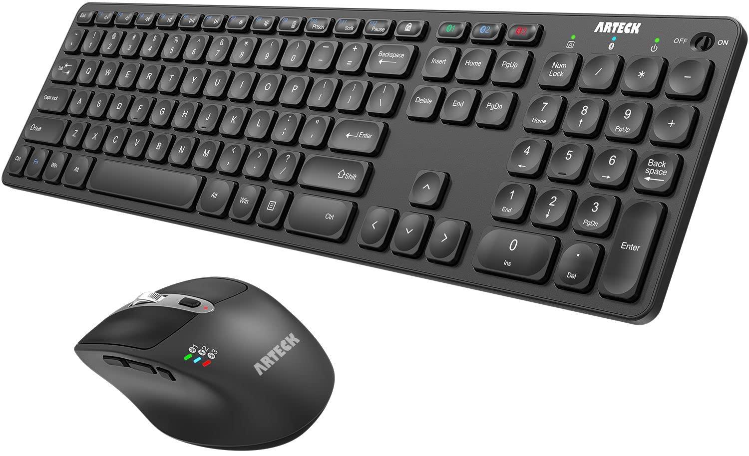 Arteck Arteck Universal Multi-Device Bluetooth Keyboard and Mouse Full Size Wireless Bluetooth Keyboard and Ergonomic Mouse Set for Windows, iOS, Android, Computer Desktop PC Laptop iPad Tablet Smartphone