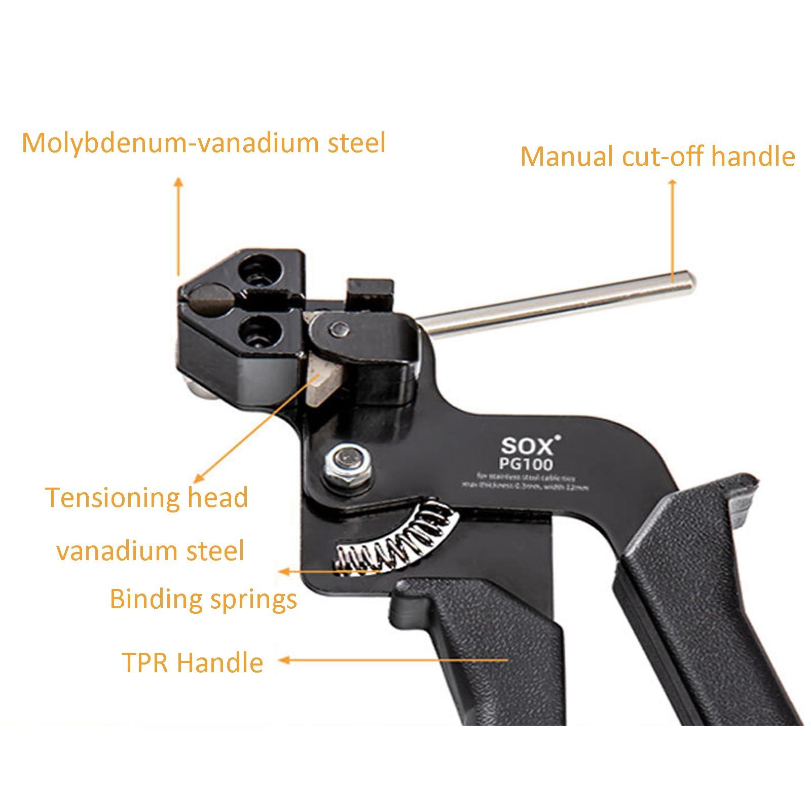 nLn Hope Stainless Steel Cable Tie Gun Metal Zip Tensioner, Multi-Purpose Hand Tensioning Cutting Tool for Self-Locking Metal Zip Ties Cable Strap Tie (PG100 Cable Tie Gun)