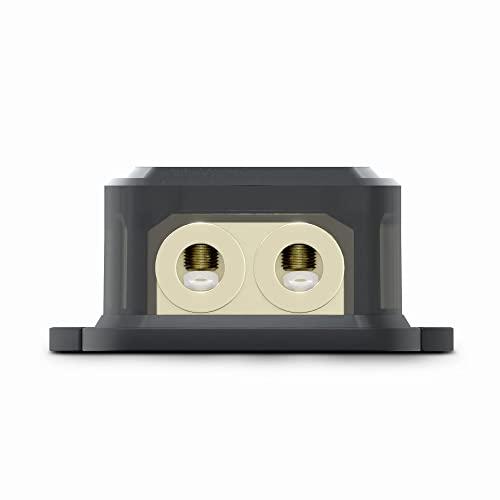 DS18 DS18 DB1020 Distribution Ground Block - 1 x 0GA in/ 2 x 0GA Out, Nickle Plated Internal Materials, High-Strength Heat Resistant Plastic Housing, Oversized Screws for Secure Connections (1 in 2 Out)