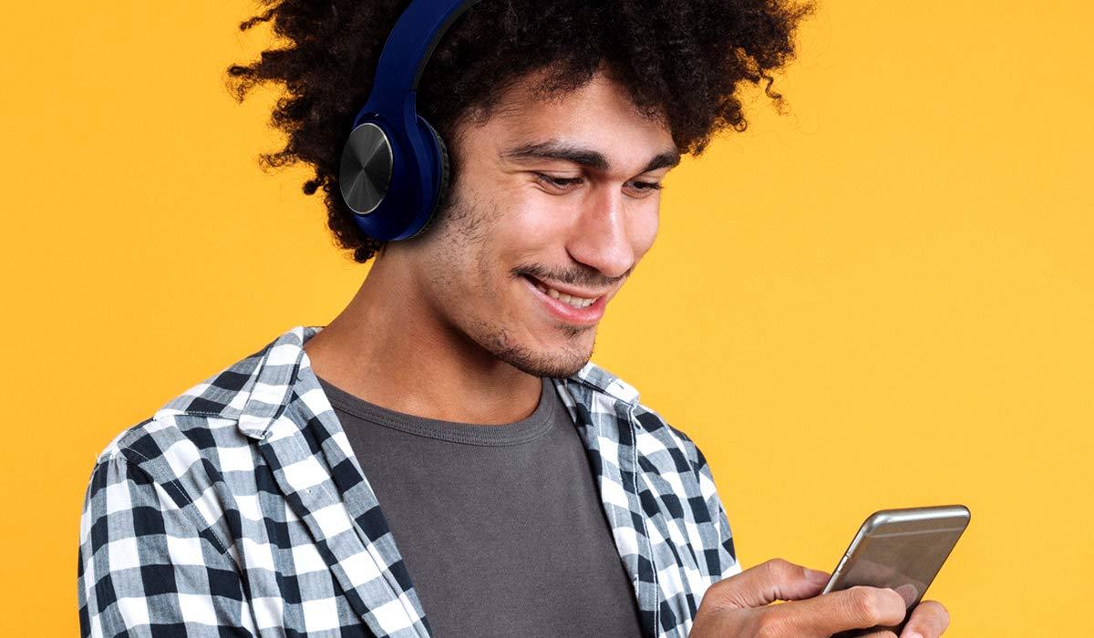 SOUNDBOUND SOUNDBOUND Hands Free Wirless Over The Head Headphones Powerful Wireless Headphones Over Ear, Comfortable Big Cup (Navy Blue)