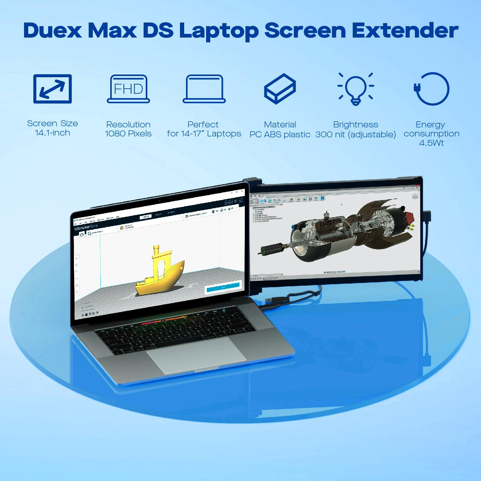 MP New Mobile Pixels Duex Max DS Portable Monitor, 14.1" FHD 1080P IPS Ultra Slim Laptop Screen Extender, USB A/USB C/HDMI Plug and Play Laptop Monitor, Windows/Mac/Android/Switch Compatible