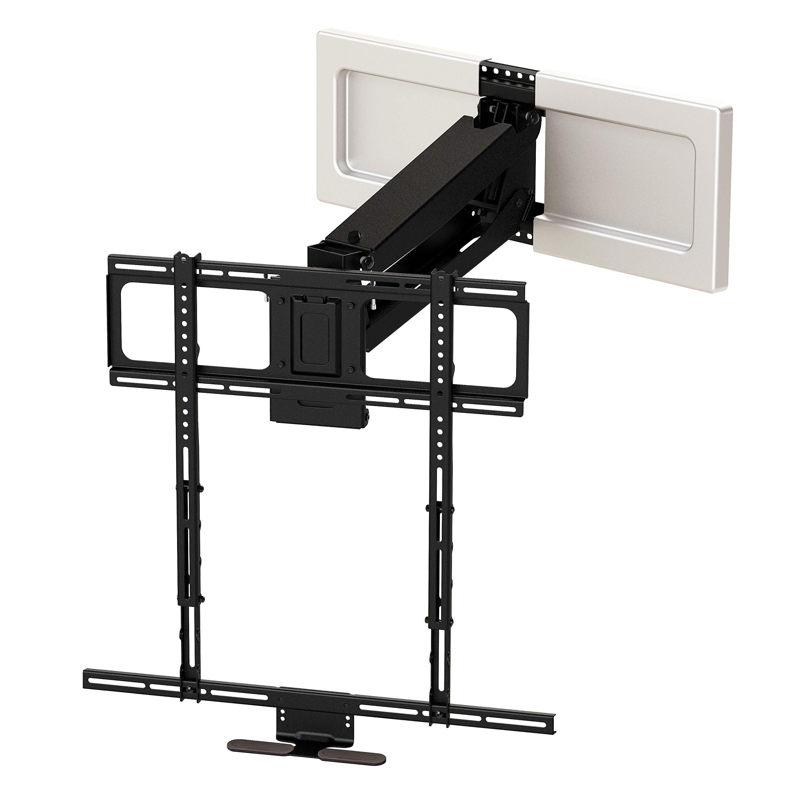 MantelMount MantelMount MM540 - Above Fireplace Pull Down TV Mount for 40" to 80" Screen TVs to 90 lbs, with Patented auto-straightening, Adjustable Stops, Heat Sensor Handles & Paintable Covers