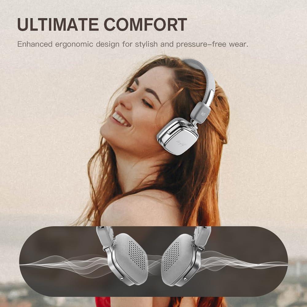 iKF iKF R2 Retro Classic Metal and Leather Grain Headphones, On Ear,Ergonomic Design,40mm Drivers, ENC Noise Cancelling, Bluetooth V5.4 & Wired Dual Mode, 60H Playtime,Throwback 80s 90s | Grey