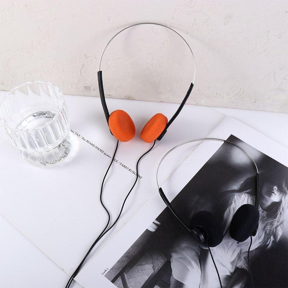 Weicoca Orange Retro On Ear Headphones, Lightweight Portable Headphone with Adjustable Headband, Wired Stereo Headphones, Cute Walkman Headphone Trvel