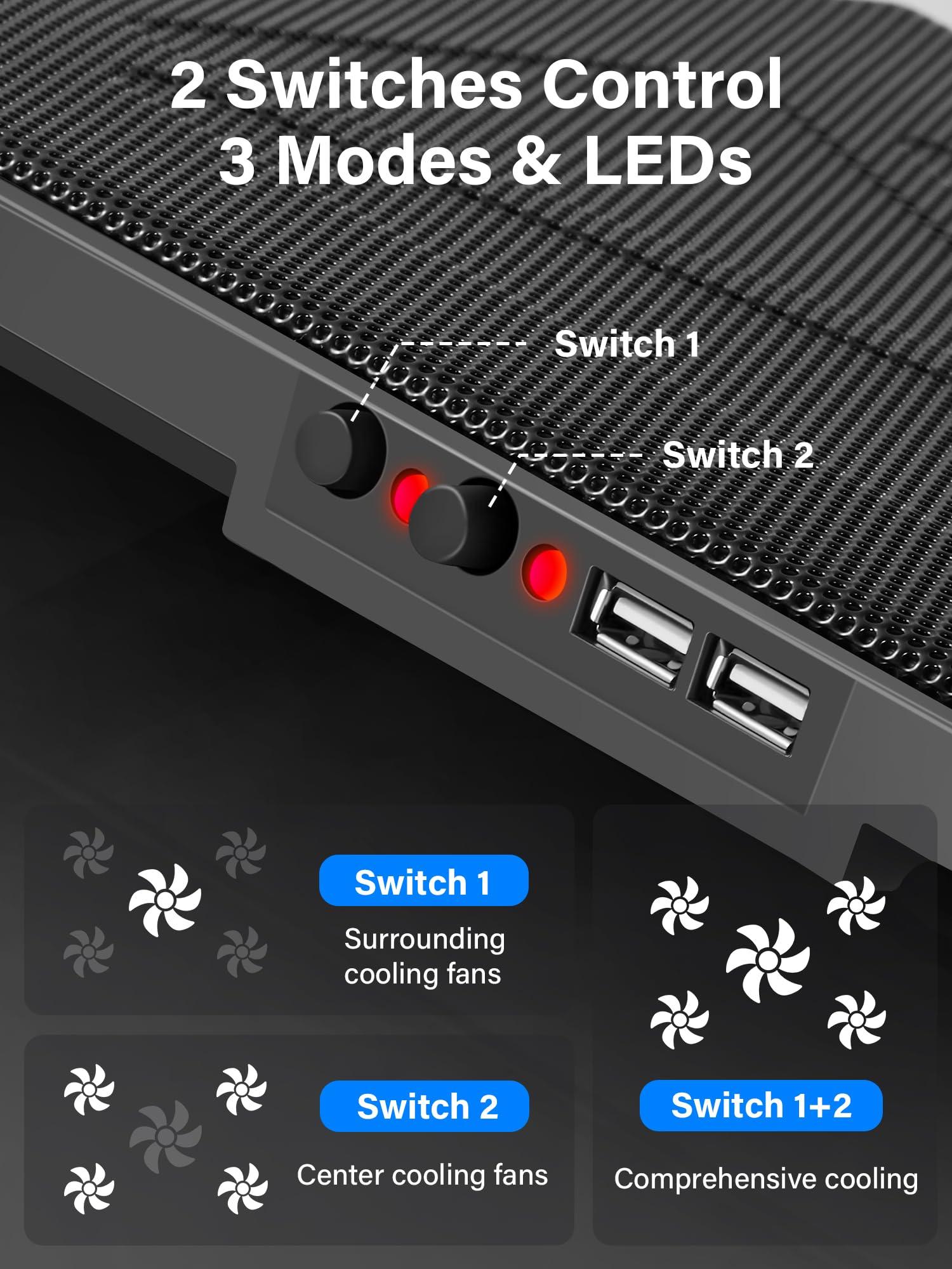 Kootek Kootek Laptop Cooling Pad, Laptop Cooler with 5 Quiet Fans for 12\"-17\" Computer PC Notebook Gaming Laptop Fan, Height Adjustable Laptop Cooling Stand Laptop Accessories, Red
