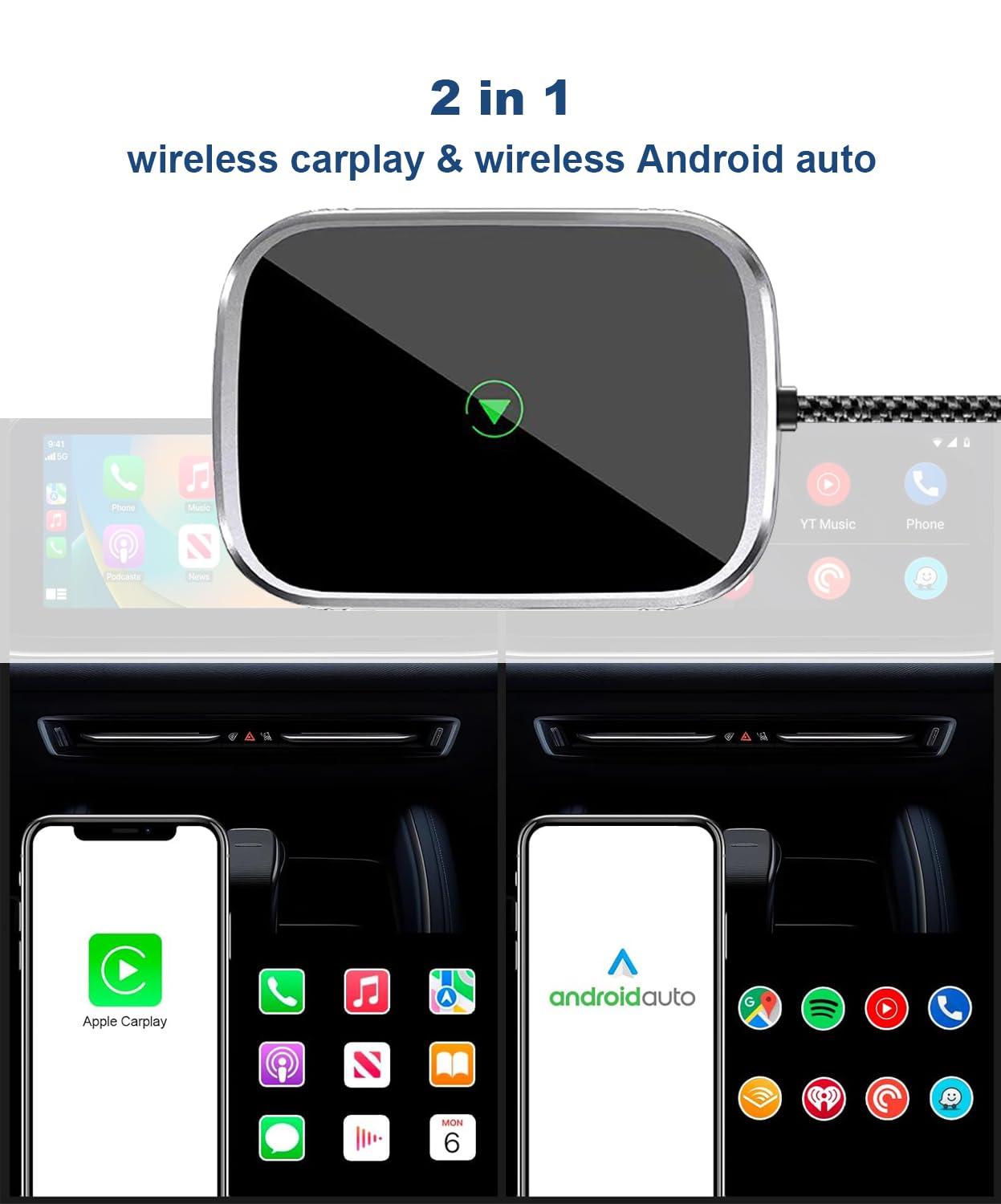 JUHOO Wireless CarPlay Adapter for Apple iPhone, Android Auto Wireless Adapter, 2 in 1 Auto Car Play Wireless Dongle