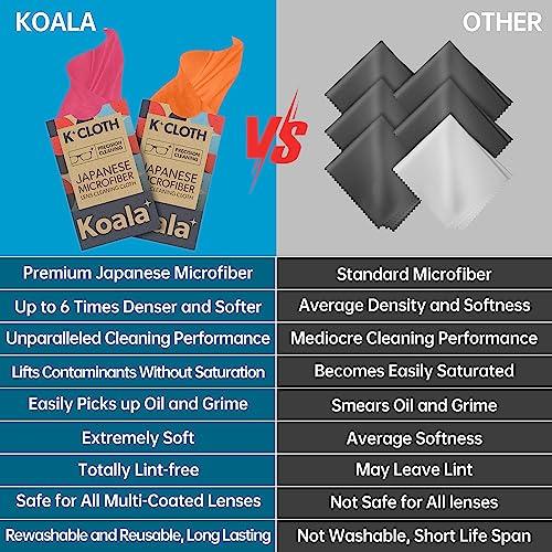 Koala Lifestyle Koala Lens Cleaning Cloth | Japanese Microfiber | Glasses Cleaning Cloths | Eyeglass Lens Cleaner | Eyeglasses, Camera Lens, VR/AR Headset, and Screen Cleaning | Pink & Orange (Pack of 2)