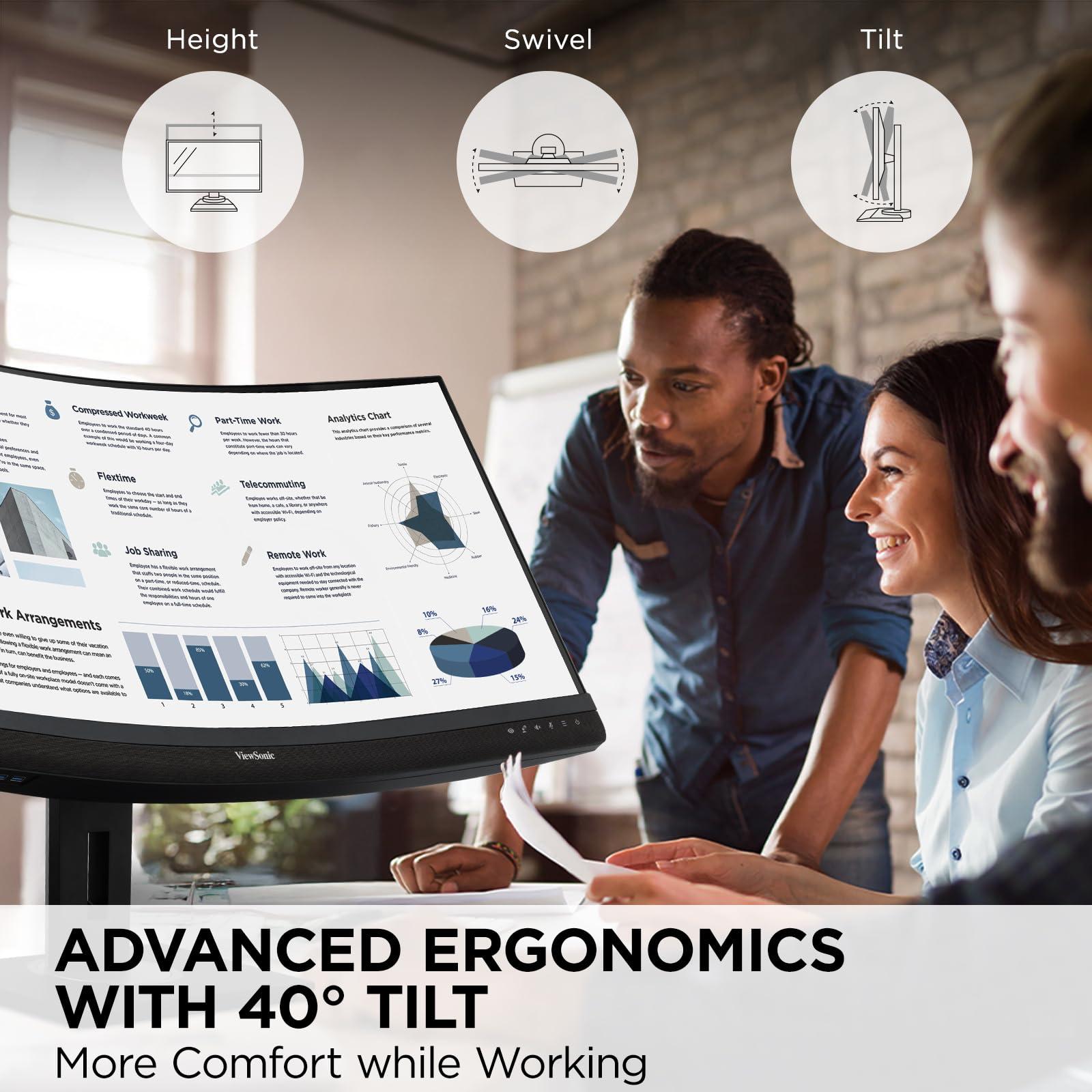 ViewSonic ViewSonic VG3457CV 34 Inch Ultrawide QHD 1440p Curved Video Conferencing Docking Monitor with Windows Hello Compatible IR Webcam, Advanced Ergonomics, and 100W USB C for Home and Office