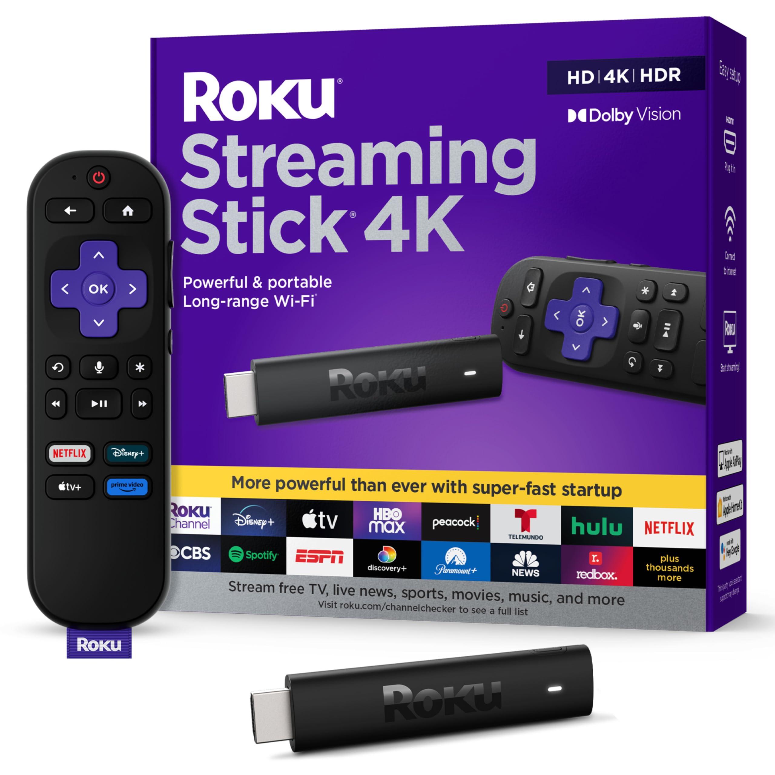 Roku Roku Streaming Stick 4K | Portable Roku Streaming Device 4K/HDR/Dolby Vision, Roku Voice Remote, Free & Live TV