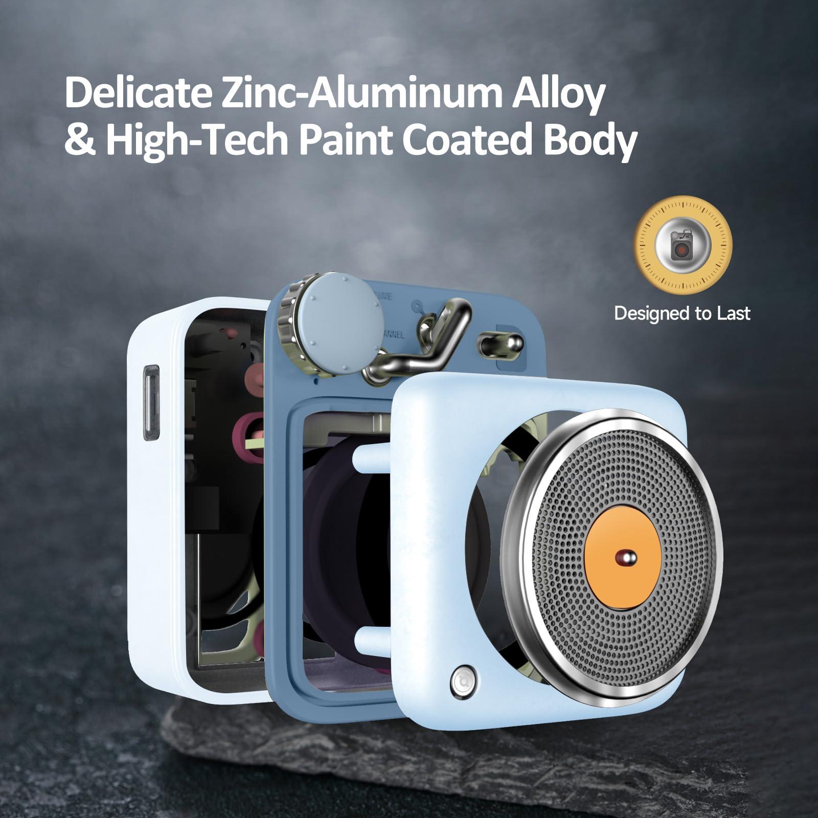 Muzen Muzen Mini Bluetooth Speaker, Button Portable Metal Small Cute Wireless Speaker, Rechargeable HiFi Loud Volume Audio Speaker with Portable Lanyard and Gift Box, Classic Retro Decor Gift