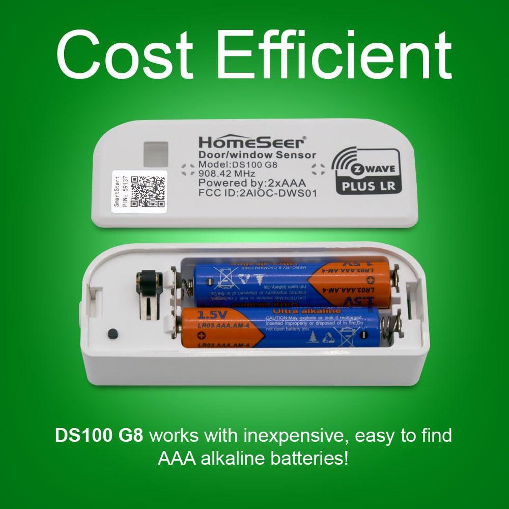 HomeSeer HomeSeer DS100 G8 Door & Window Sensor - 800 Series Long Range Z-Wave, Smart Home Compatible with HomeSeer, Hubitat, Smartthings & Home Assistant