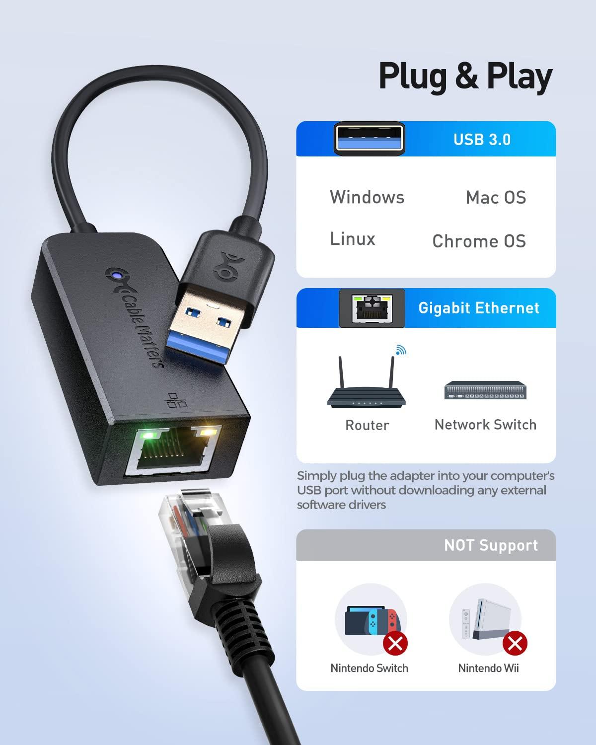 Cable Matters Cable Matters Plug & Play USB to Ethernet Adapter with PXE, MAC Address Clone Support, Supporting 10/100/1000Mbps in Black & USB C to 2.5 Gigabit Ethernet Adapter, USB to 2.5 Gigabit Ethernet Adapter