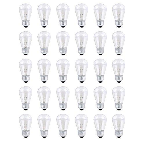 Skullis 30 Pack S14 Outdoor String Light Bulbs Set orange, 120V 11W Clear Outdoor Patio Vintage Light Shatterproof Bulbs