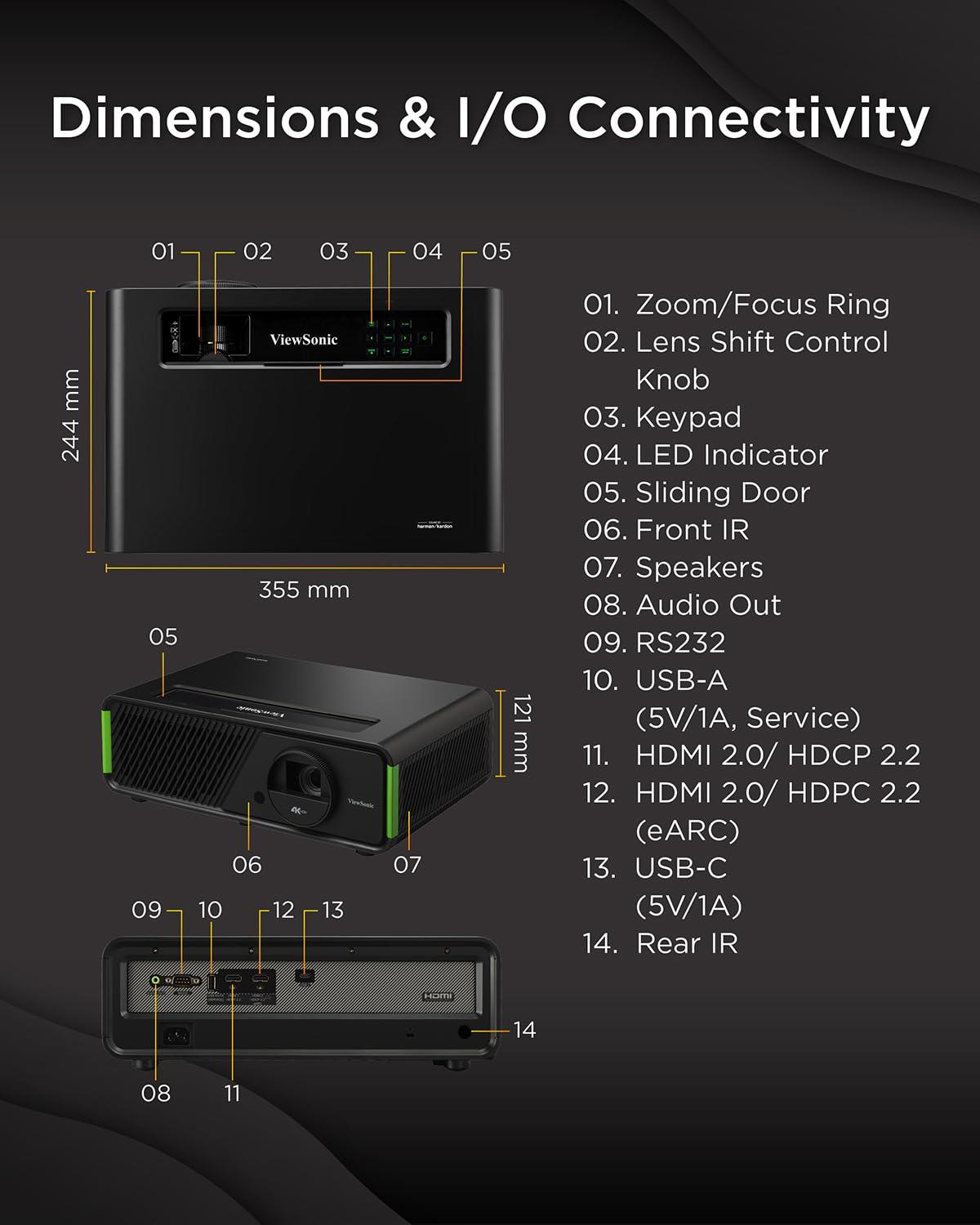 ViewSonic ViewSonic X1-4KPro 4K UHD LED Projector Designed for Xbox with Built-in Google TV and Netflix, 2500 ANSI Lumens, H/V Keystone, 4 Corner Adjustment, 1.3x Optical Zoom for Smart Home Theater
