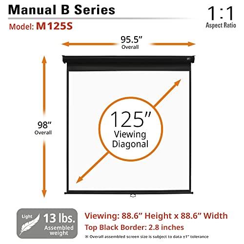 Elite Screens Elite Screens Manual B 125-INCH Manual Pull Down Projector Screen 1:1 Diag 4K 8K 3D HD Home Movie Theater Slow Retract Mechanism, M125S