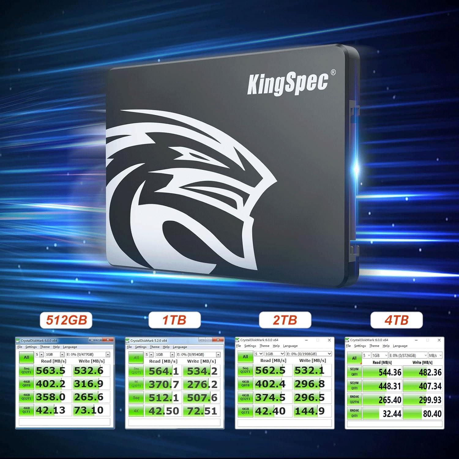 KingSpec KingSpec 1TB SATA III SSD 6Gb/s, 2.5" SATA SSD with 3D NAND Flash, Internal Solid State Hard Drives, for Laptop and PC Desktop (R/W Speed up to 550/520 MB/s)