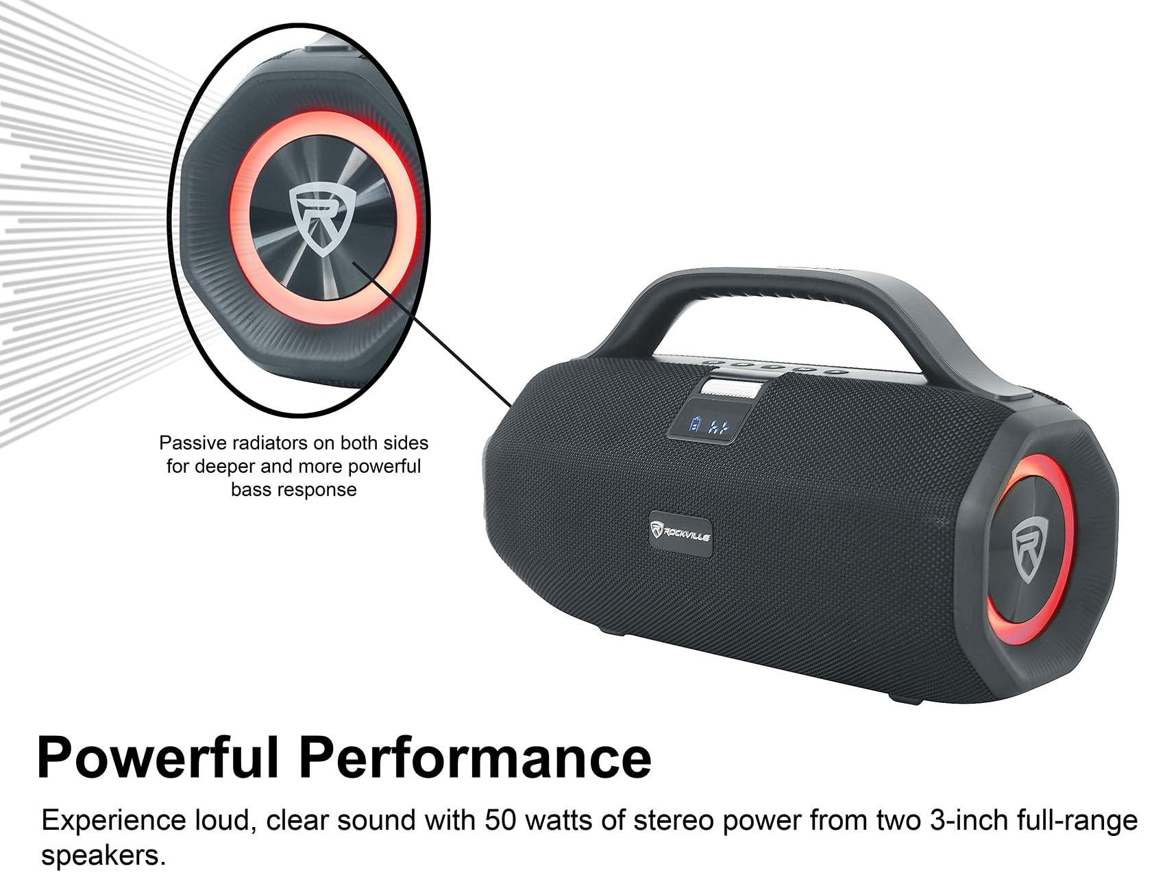 Rockville Rockville SONIC-50L Portable Bluetooth Speaker, 50W Stereo Sound, Dual LED Rings, IPX5 Water-Resistant, Upto 24-Hour Battery, TWS, USB/TF Card/AUX/Mic Inputs, for Outdoor and Indoor Events