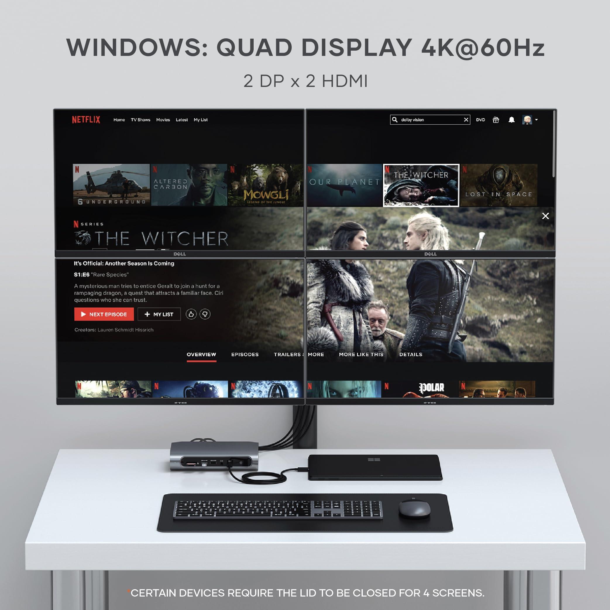 Satechi Satechi Thunderbolt 4 USB C Docking Station Multiport, 16 Ports, 96W PD Charging, up to 4 Screens 4K/60Hz, USB C Data and PD, 6 USB-A Ports, Micro/SD Card Readers, 2.5Gpbs Ethernet, for Mac/Windows